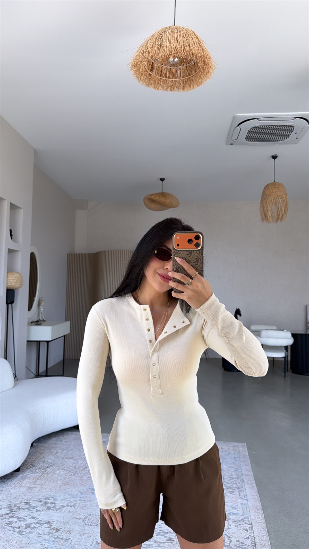 Bej Fitilli Çıtçıtlı Dlv Uzun Kol Bluz