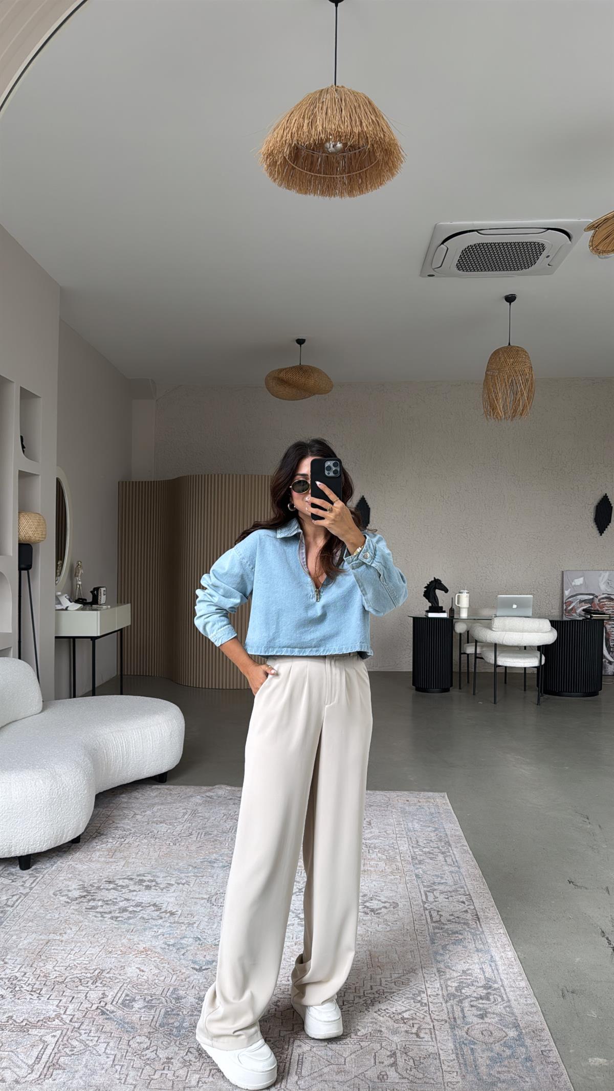 Bej Gold Düğmeli ZR Model Kumaş Pantolon