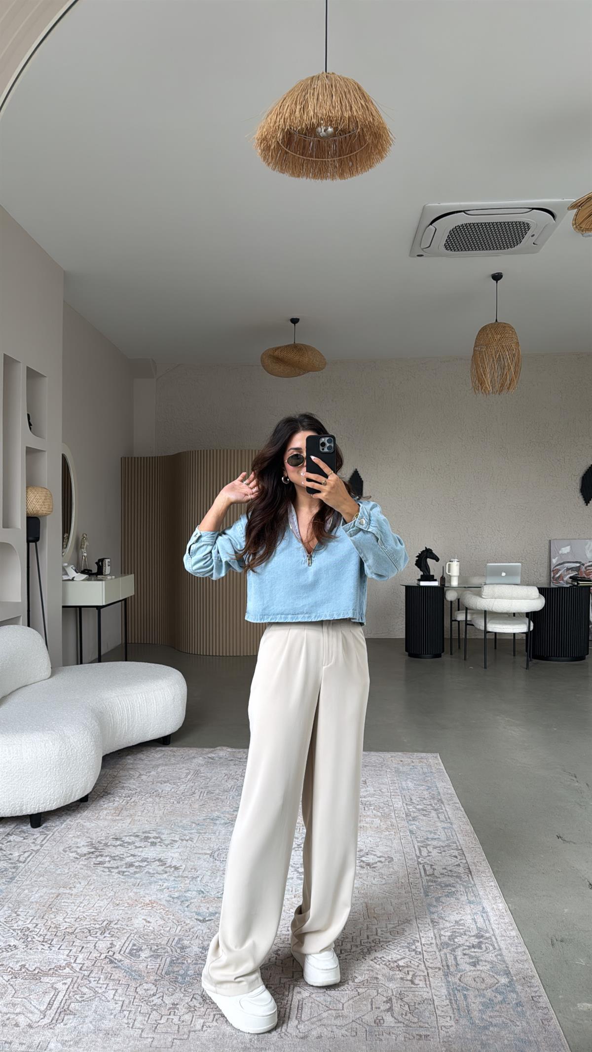 Bej Gold Düğmeli ZR Model Kumaş Pantolon