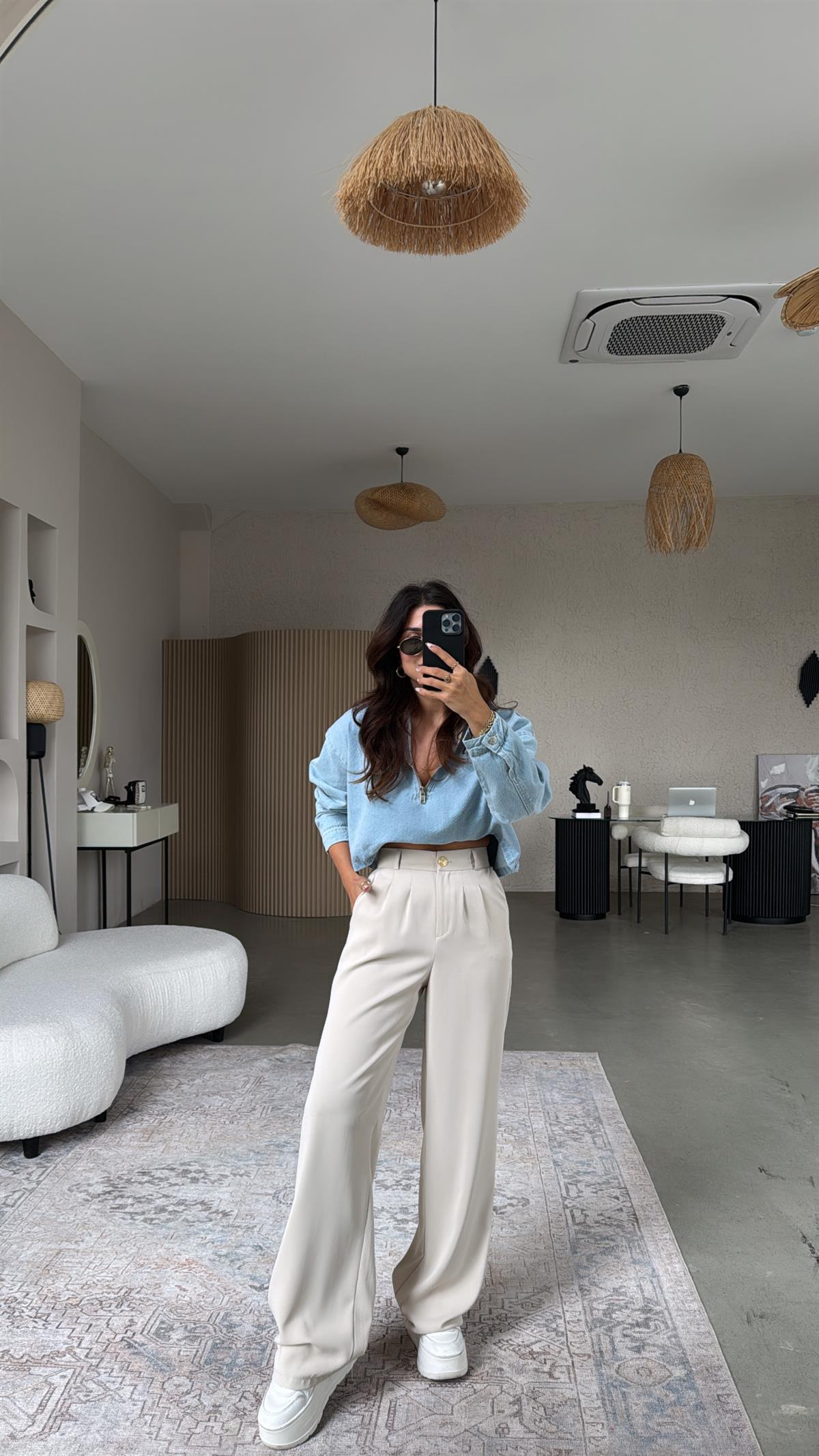 Bej Gold Düğmeli ZR Model Kumaş Pantolon