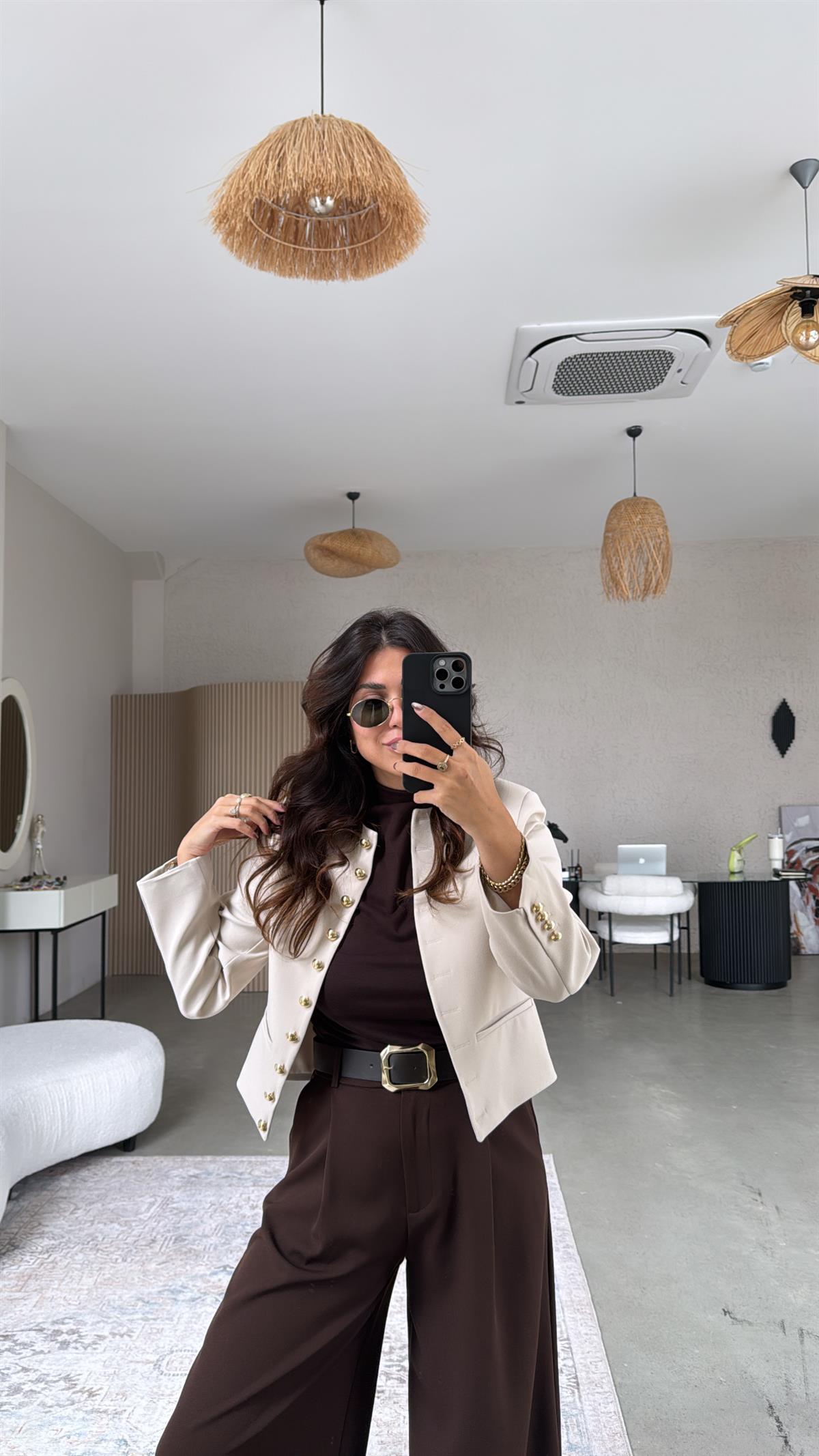 Bej Gold Düğmeli ZR Model Premium Ceket