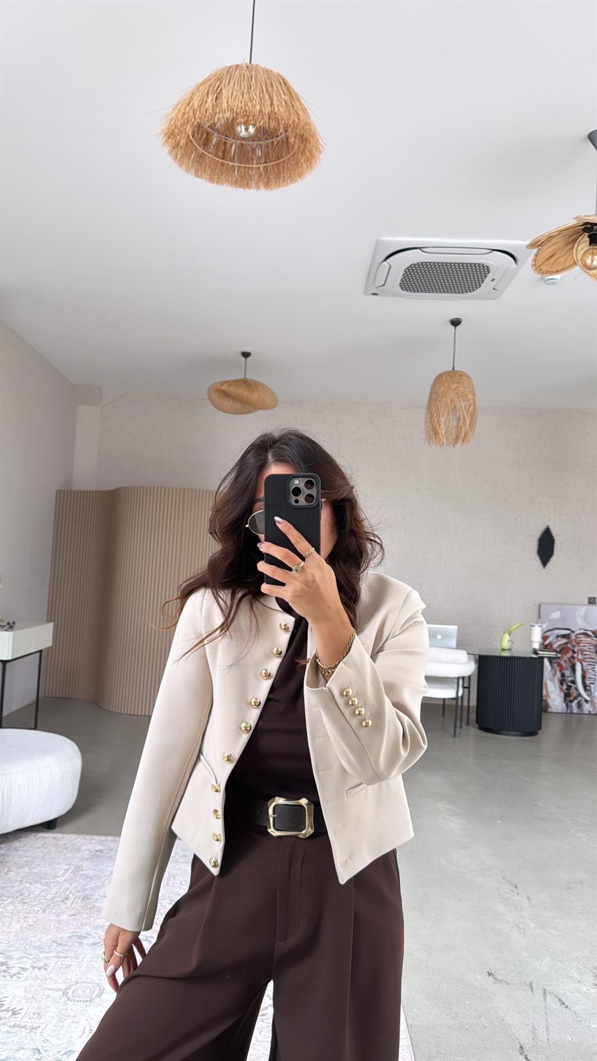 Bej Gold Düğmeli ZR Model Premium Ceket