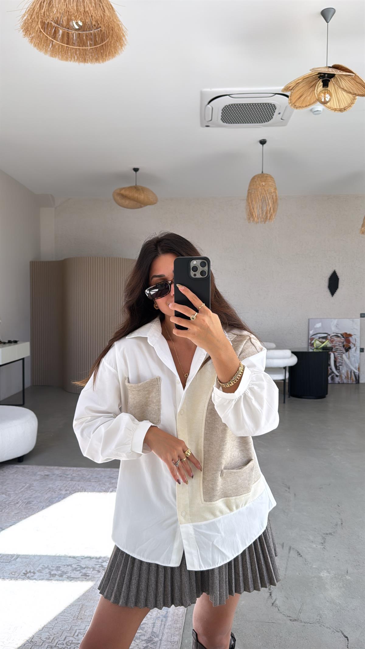 Bej Kaşmir Detaylı Poplin Gömlek