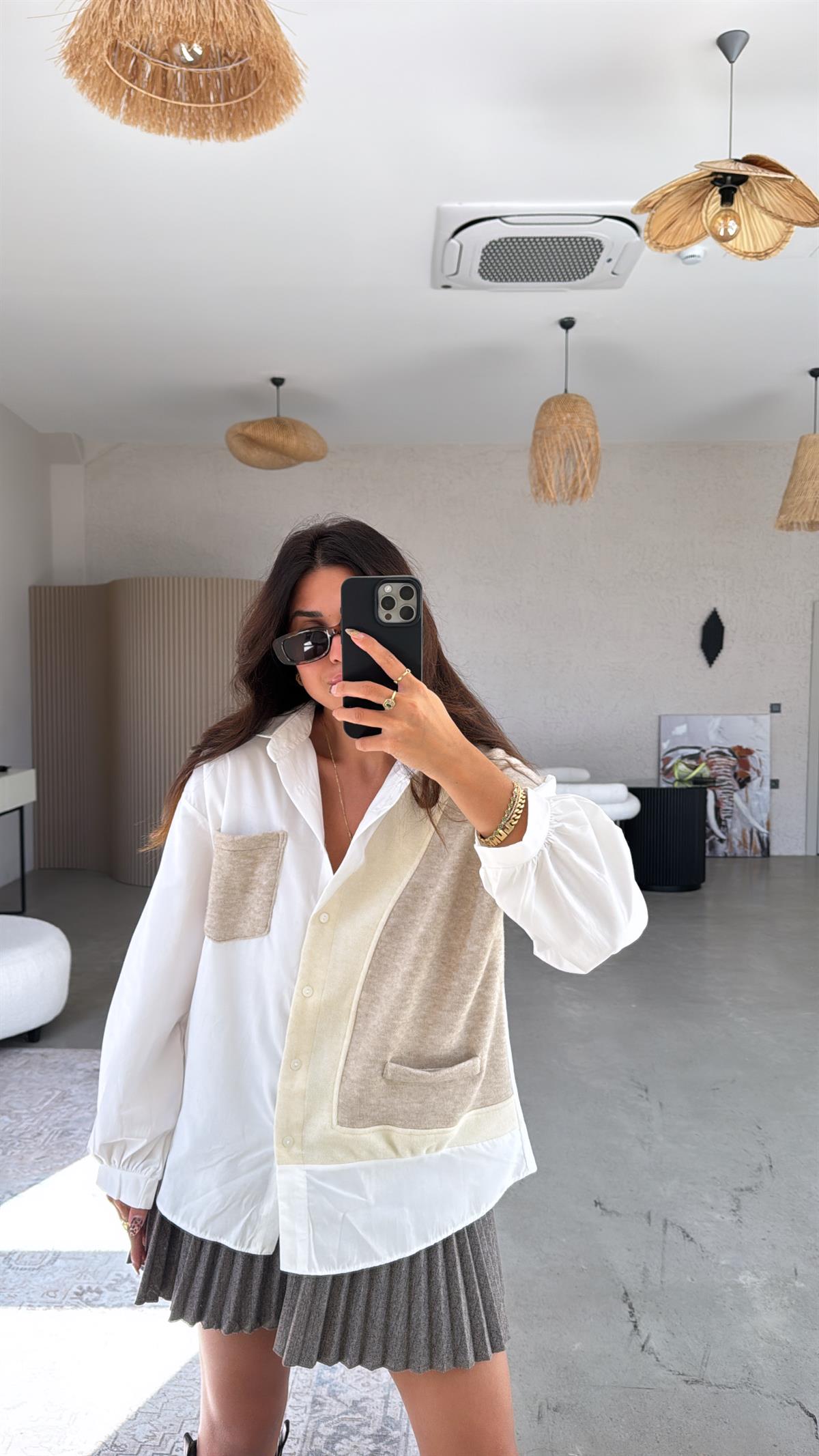 Bej Kaşmir Detaylı Poplin Gömlek