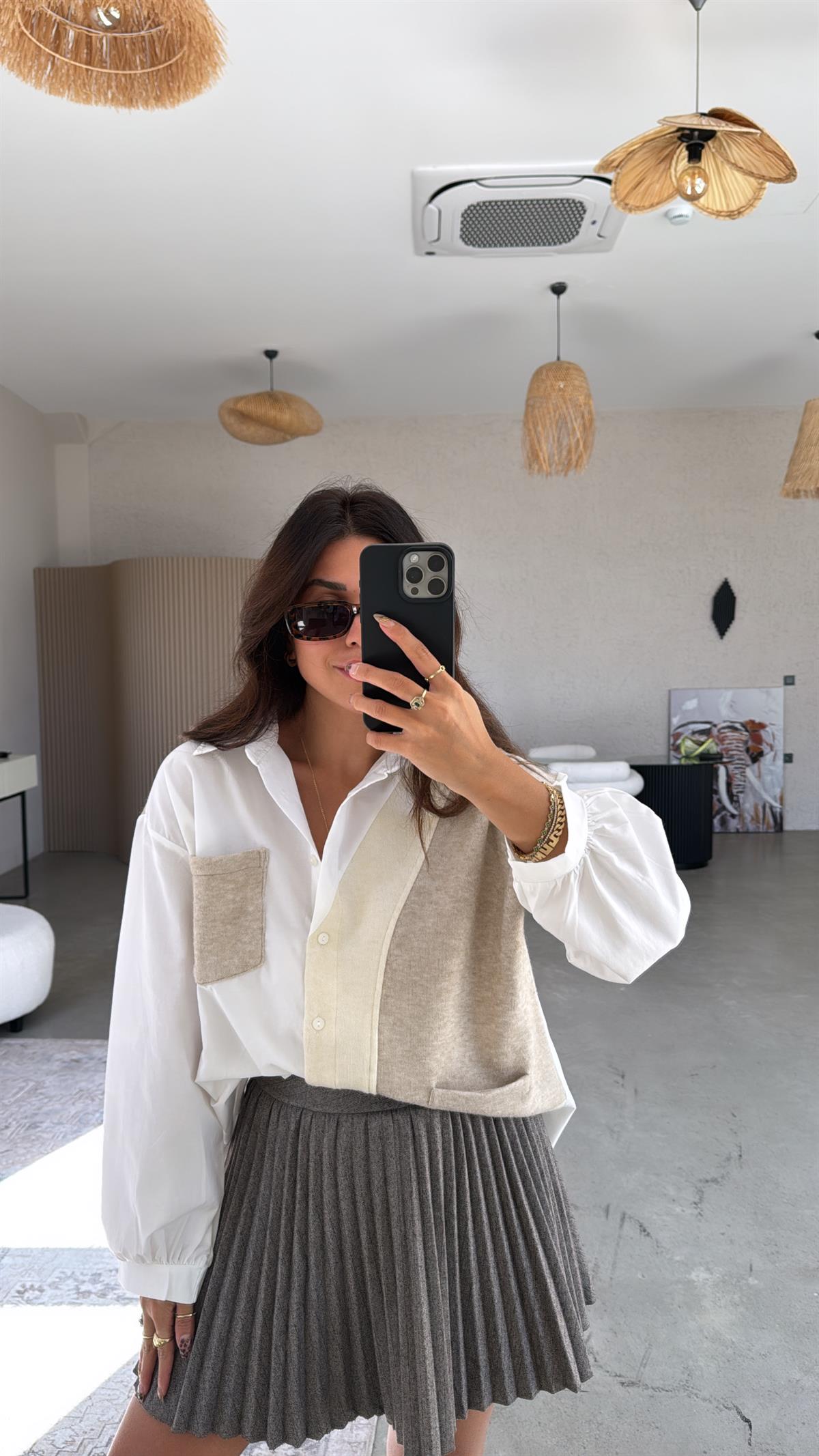 Bej Kaşmir Detaylı Poplin Gömlek