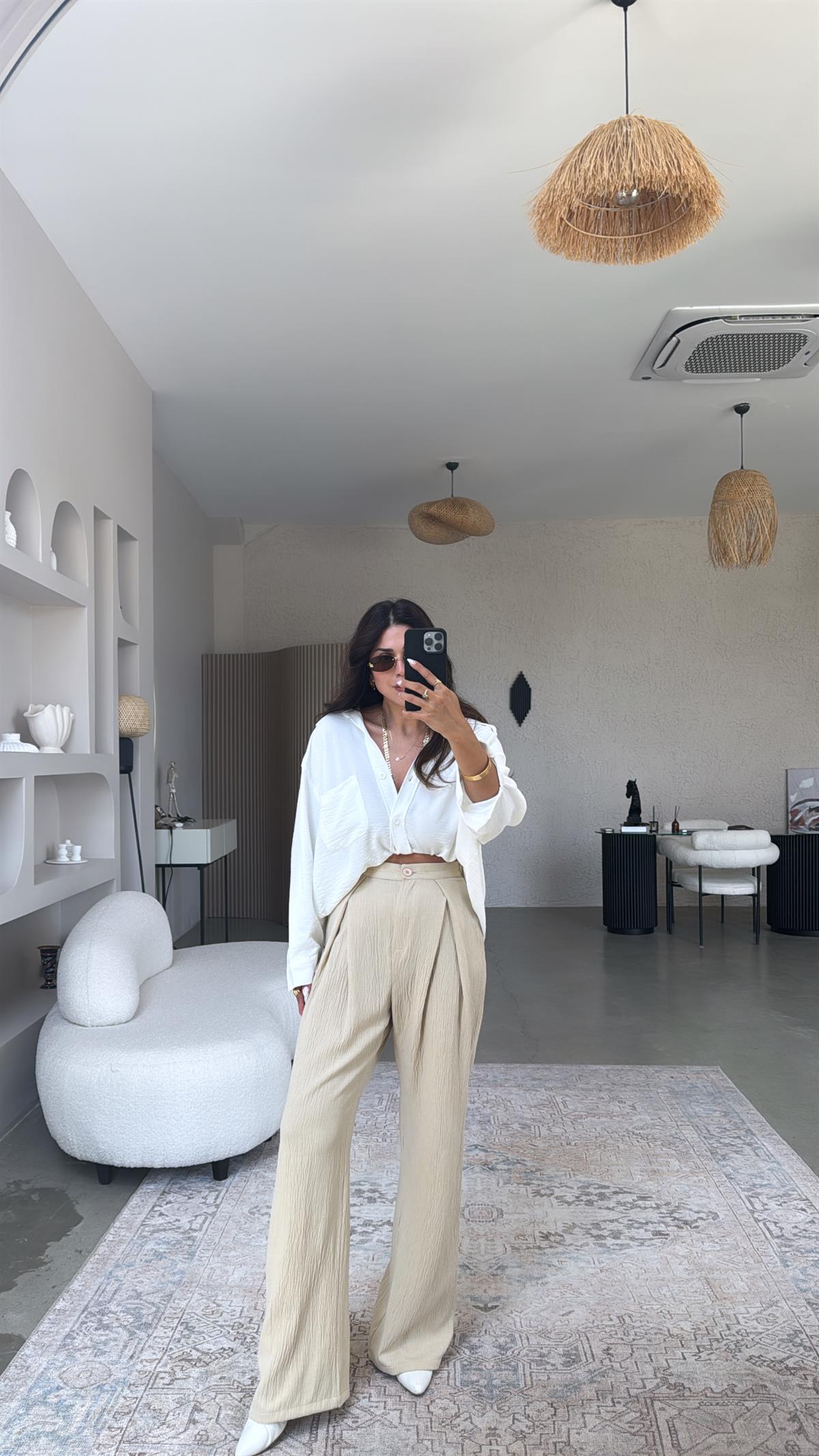 Bej Kruvaze Pile Pantolon