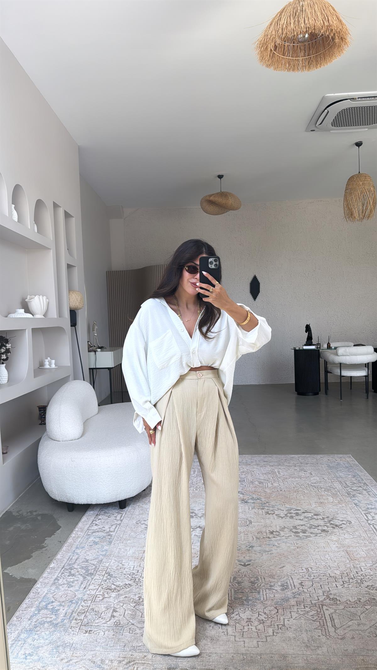 Bej Kruvaze Pile Pantolon