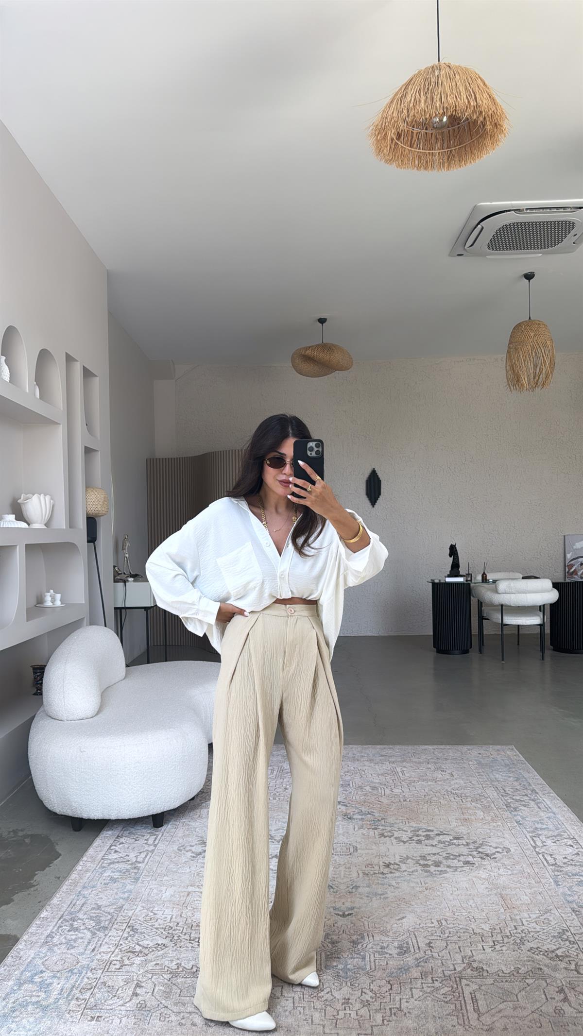 Bej Kruvaze Pile Pantolon