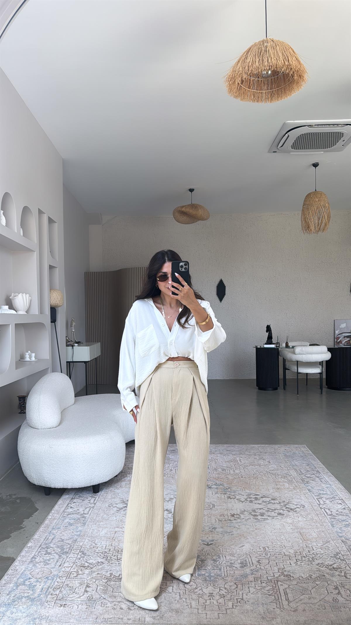 Bej Kruvaze Pile Pantolon