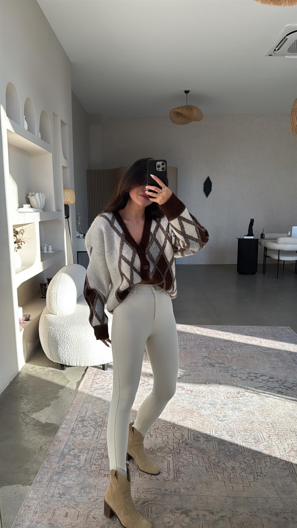 Bej Mat Düğmeli Çelik Tayt Pantolon