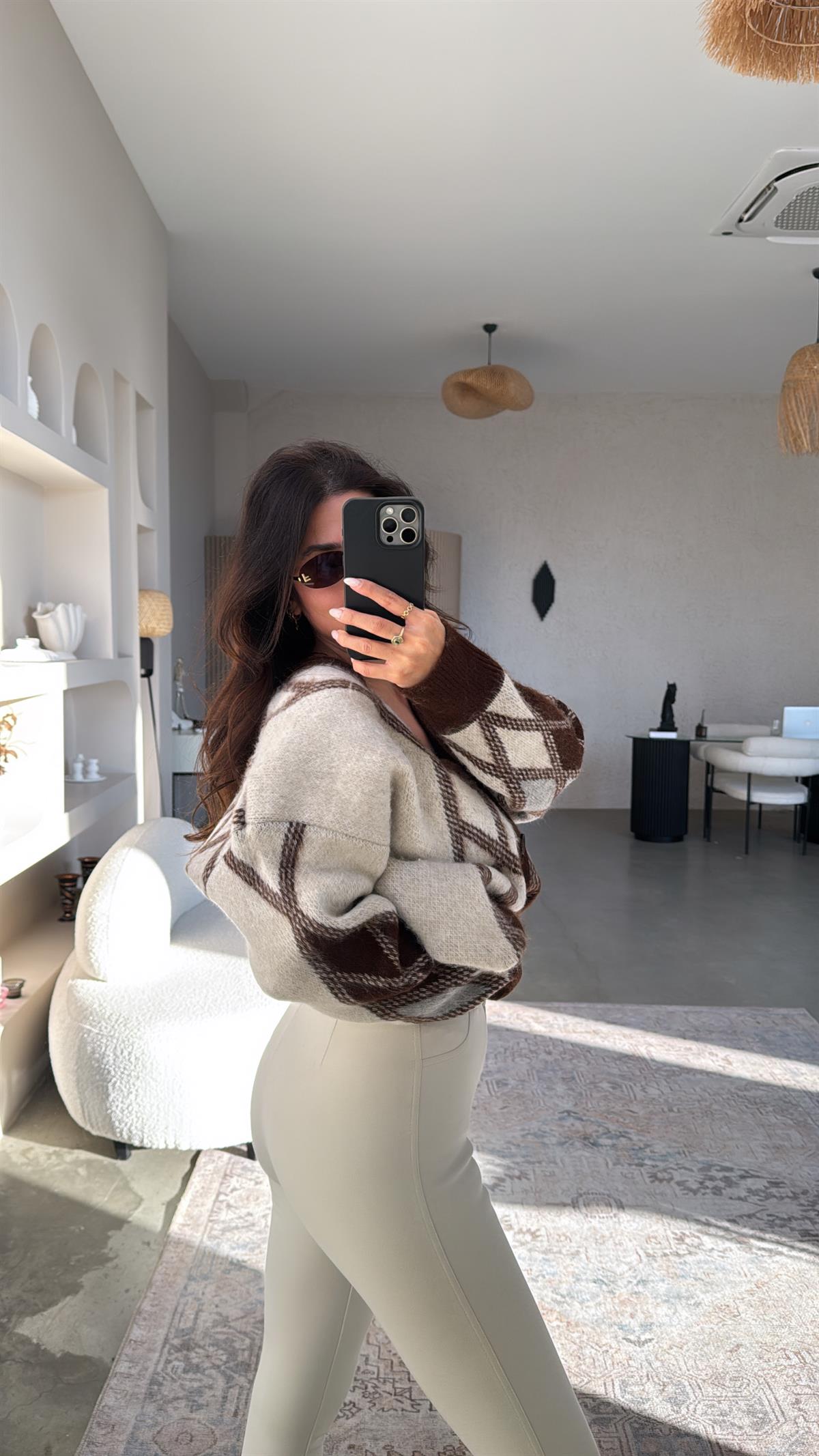 Bej Mat Düğmeli Çelik Tayt Pantolon