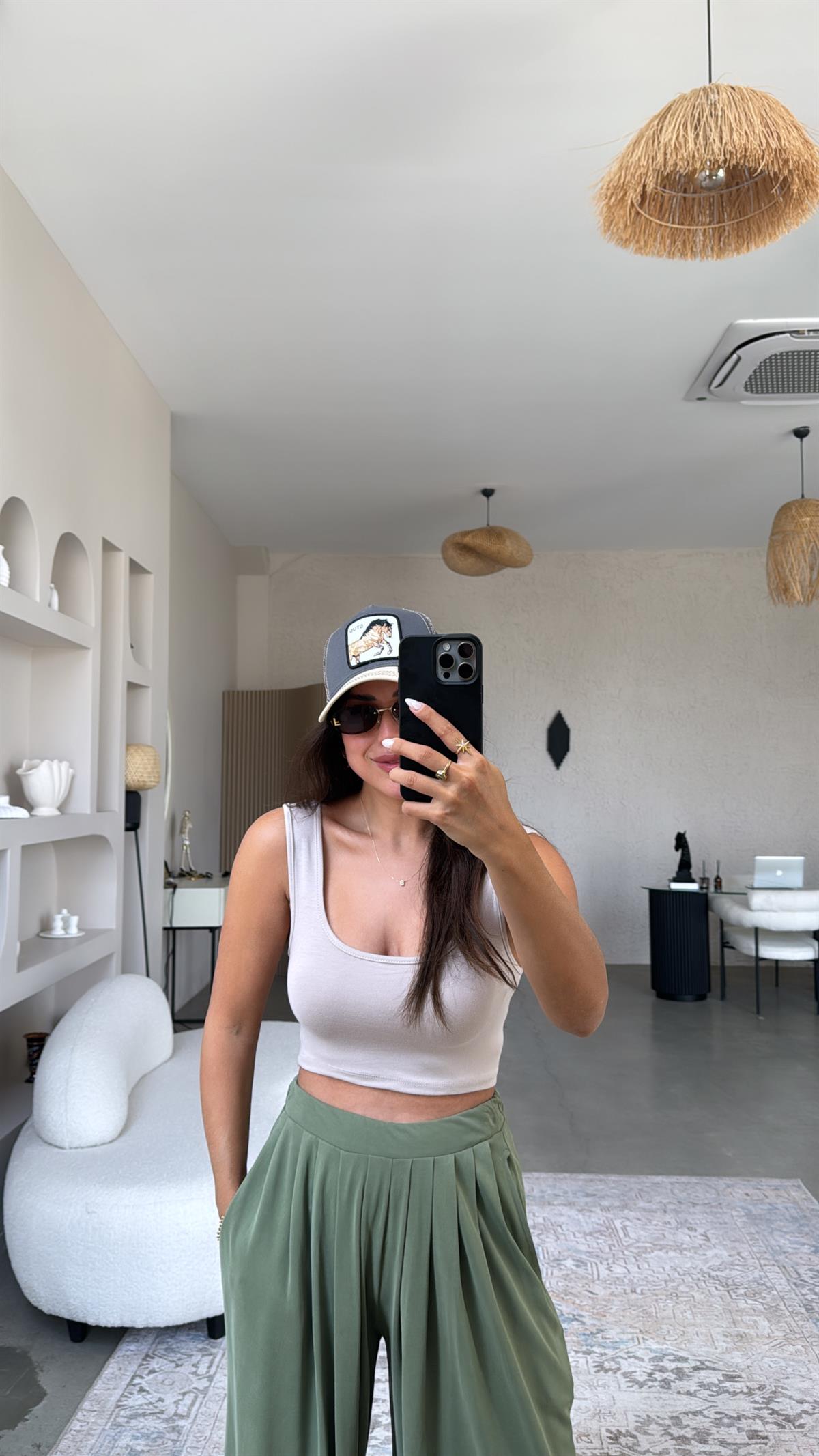 Bej Oys Kalın Askı Crop Atlet