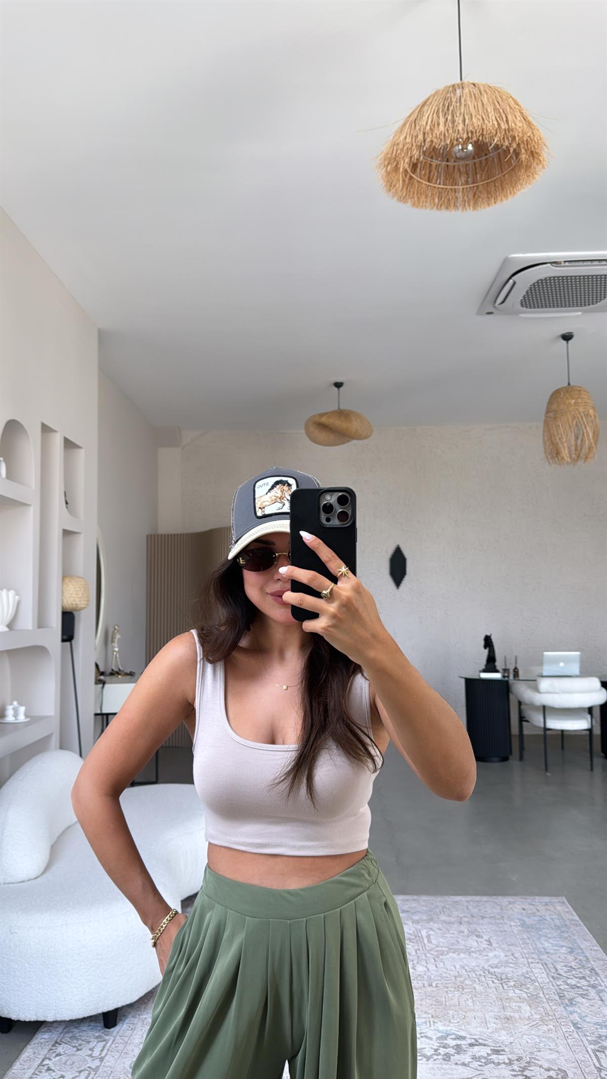 Bej Oys Kalın Askı Crop Atlet