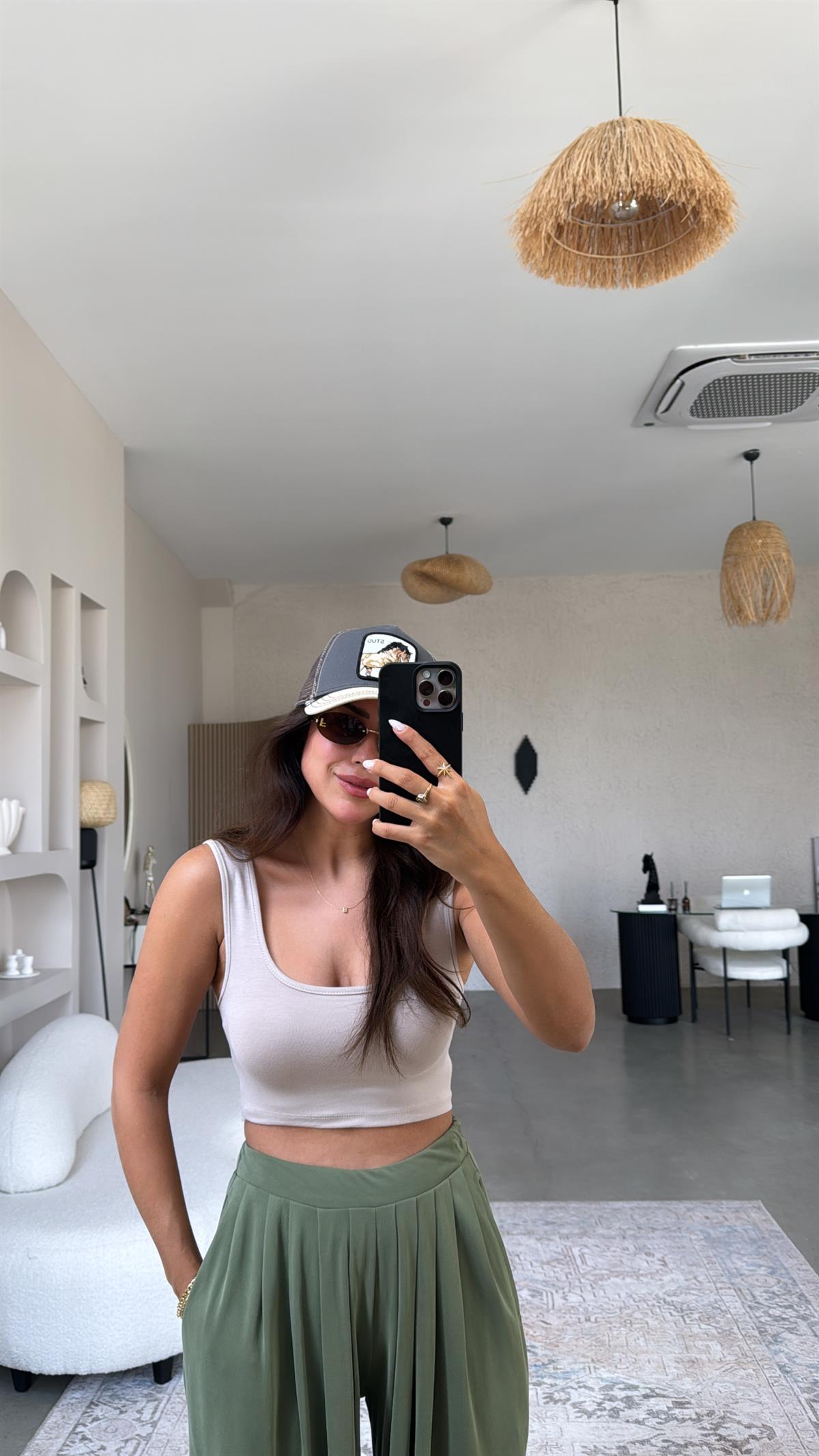 Bej Oys Kalın Askı Crop Atlet