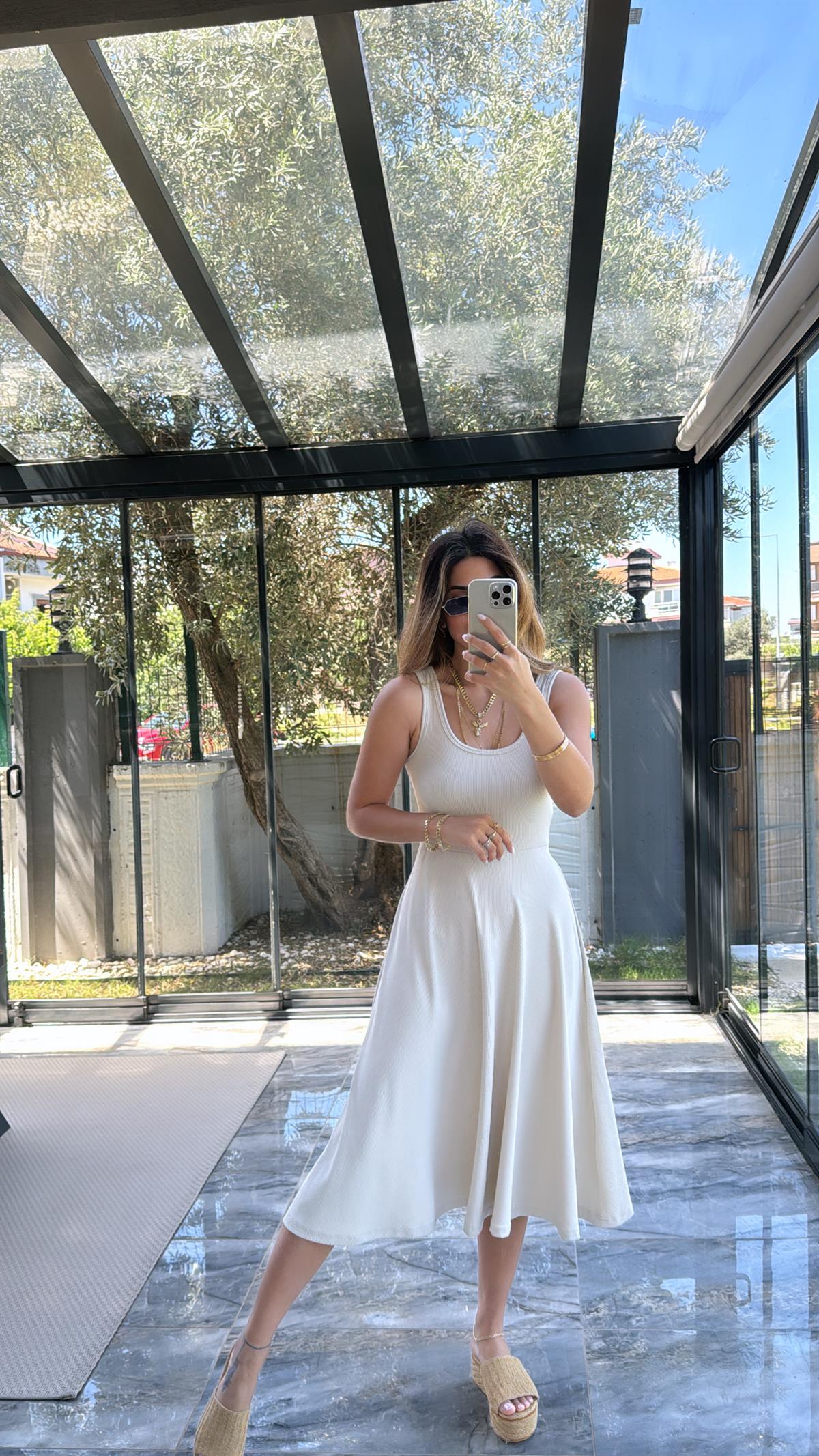 Bej Özel Üretim Kaşkorse Basic Elbise