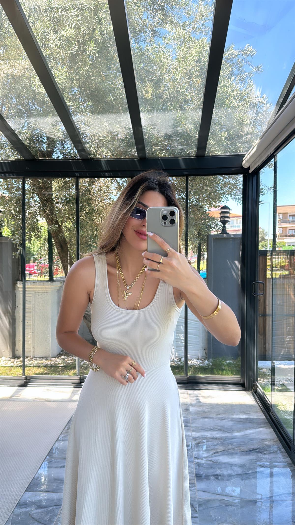Bej Özel Üretim Kaşkorse Basic Elbise