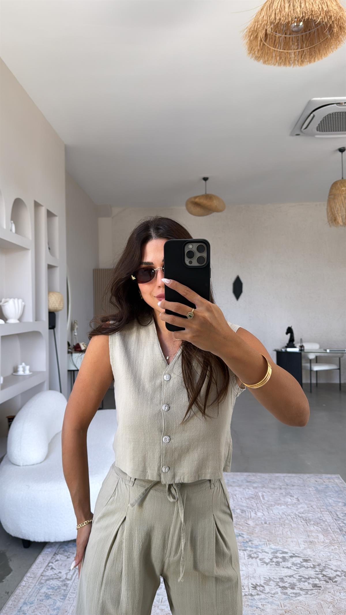 Bej Pantolon Yelek Massi Takım