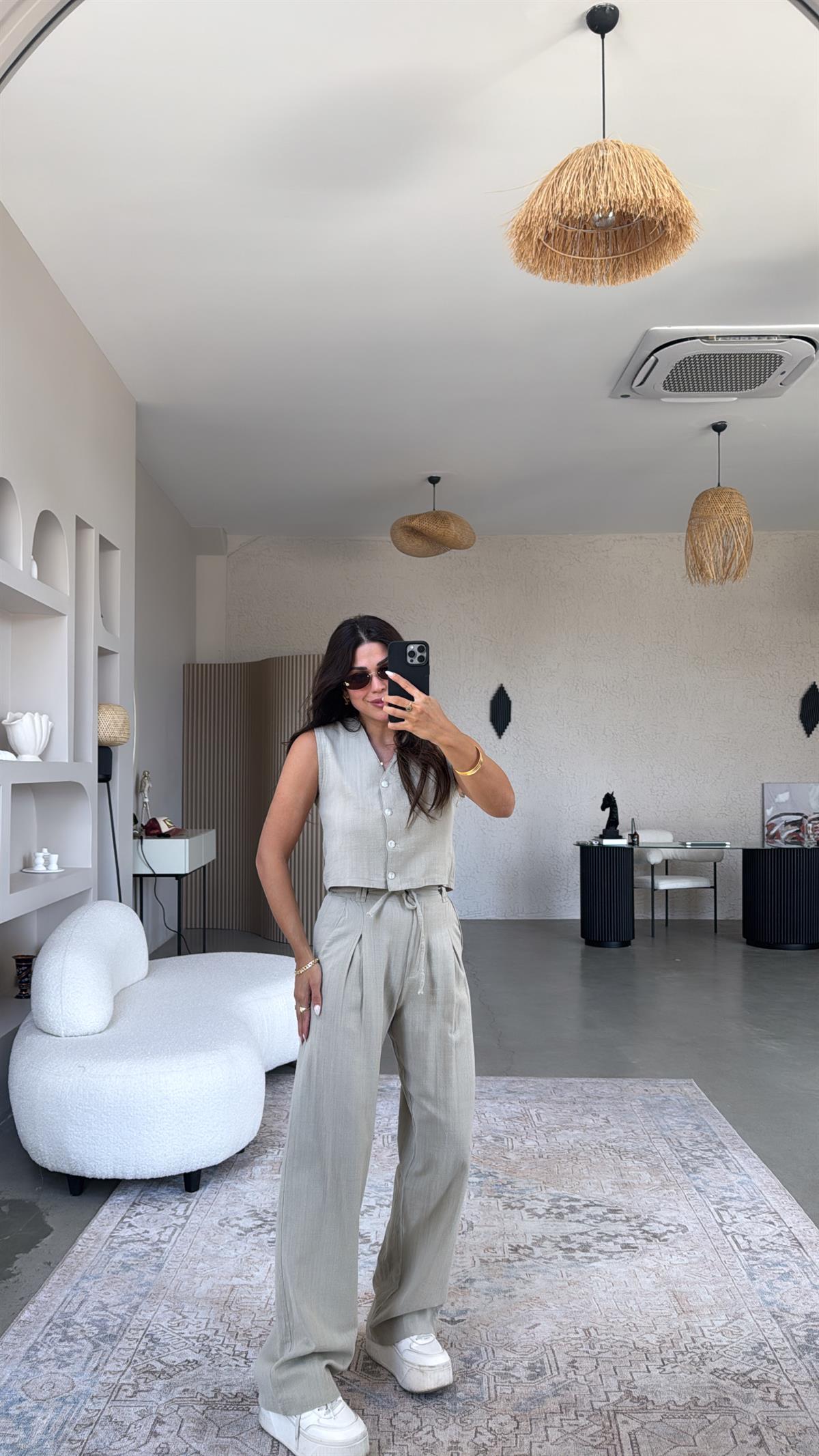 Bej Pantolon Yelek Massi Takım