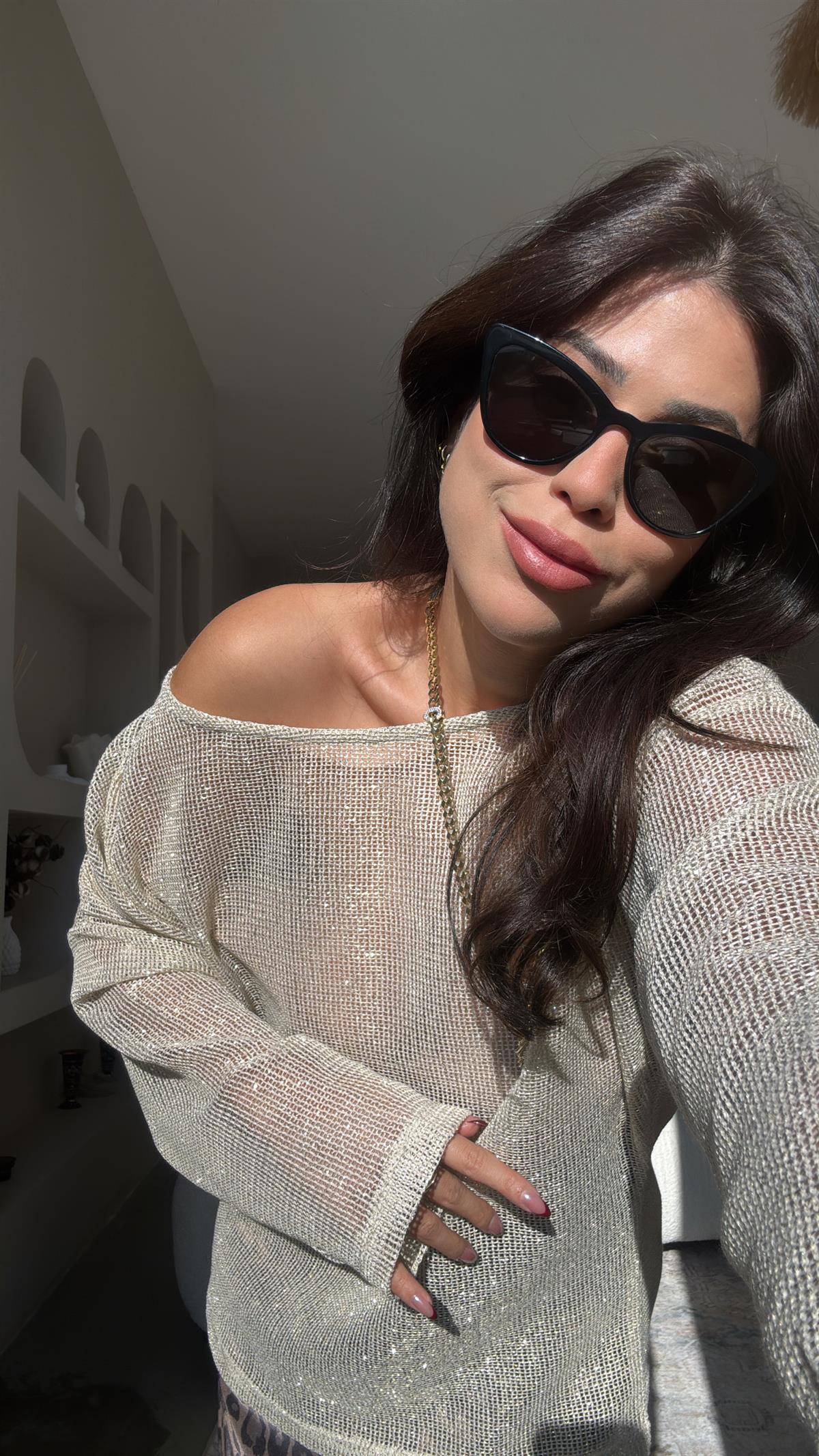 Bej Parlak Transparan Bluz