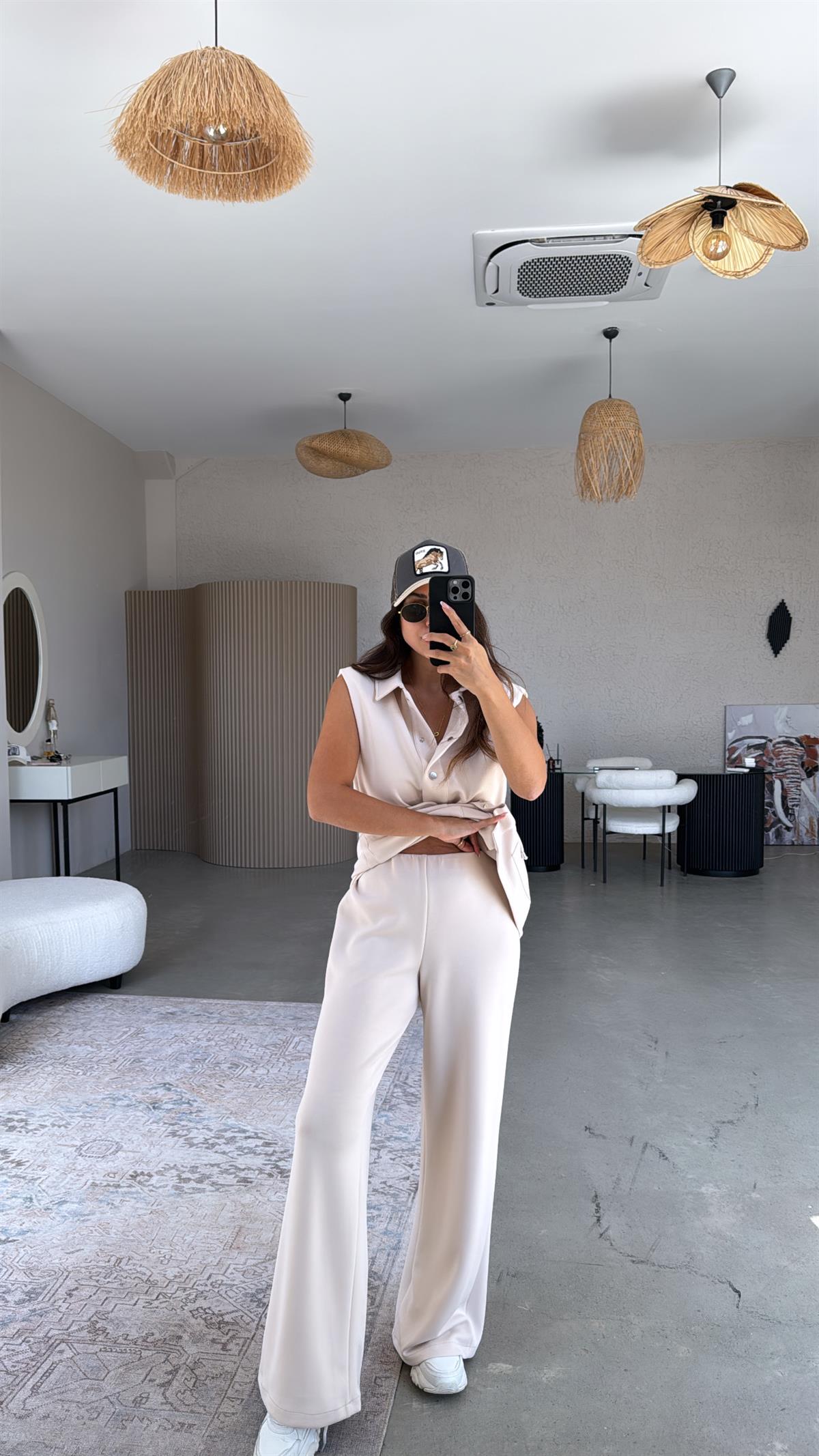 Bej Premium Modal Yelek Pantolon Takım