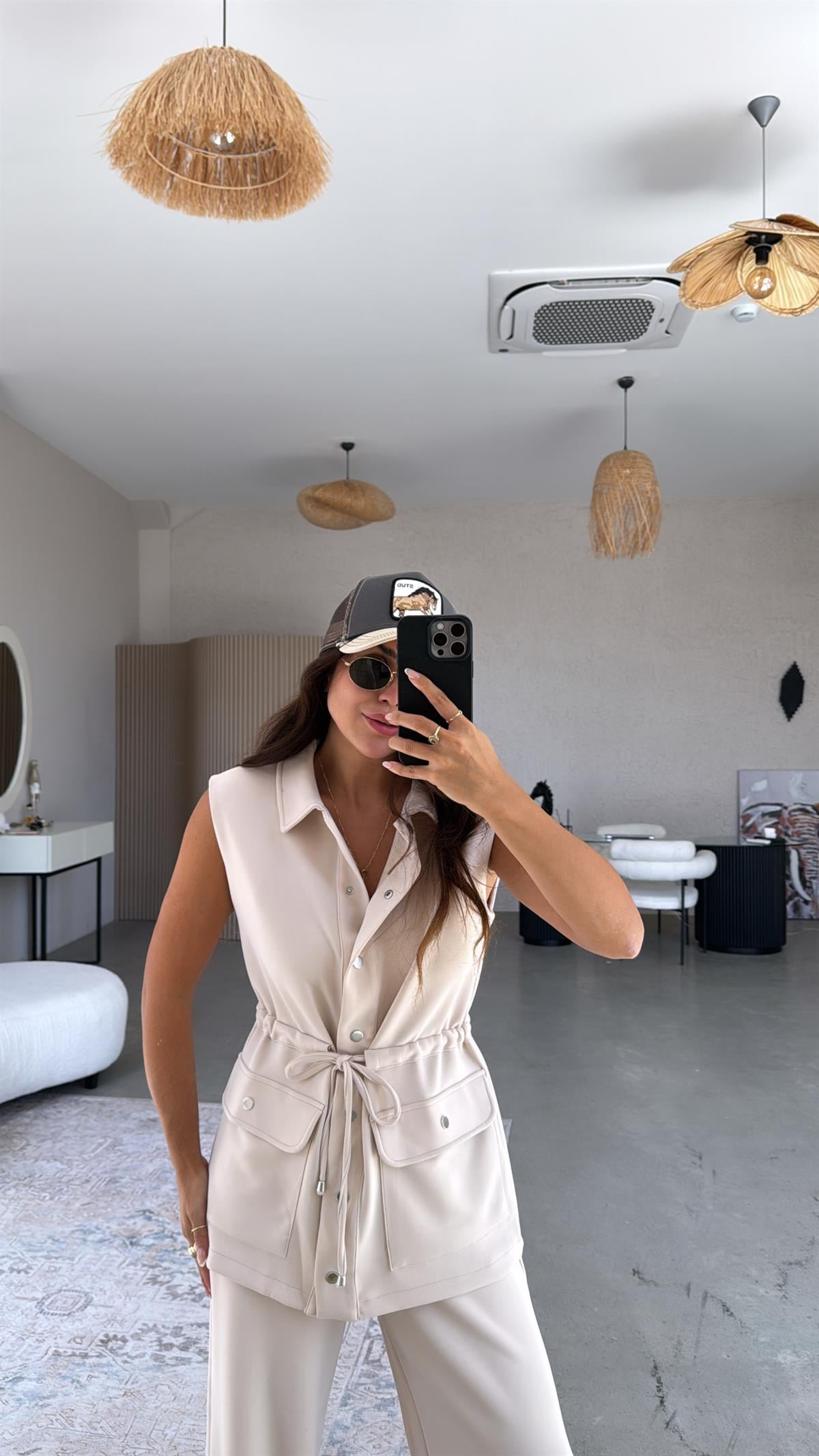 Bej Premium Modal Yelek Pantolon Takım