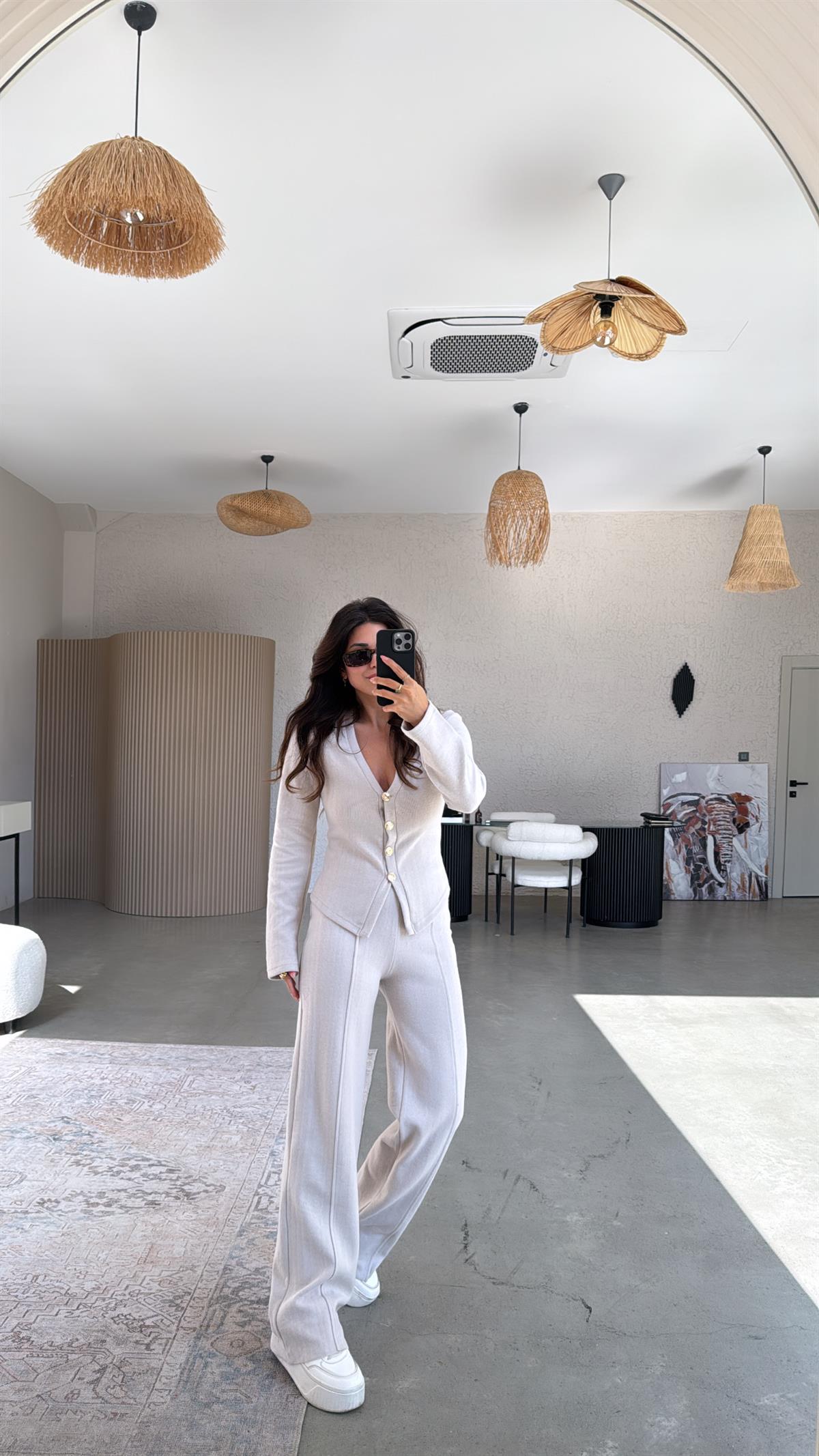 Bej Selanik Triko ZR model Hırka Pantolon Takım