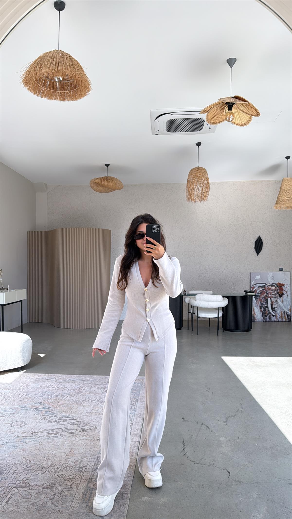 Bej Selanik Triko ZR model Hırka Pantolon Takım