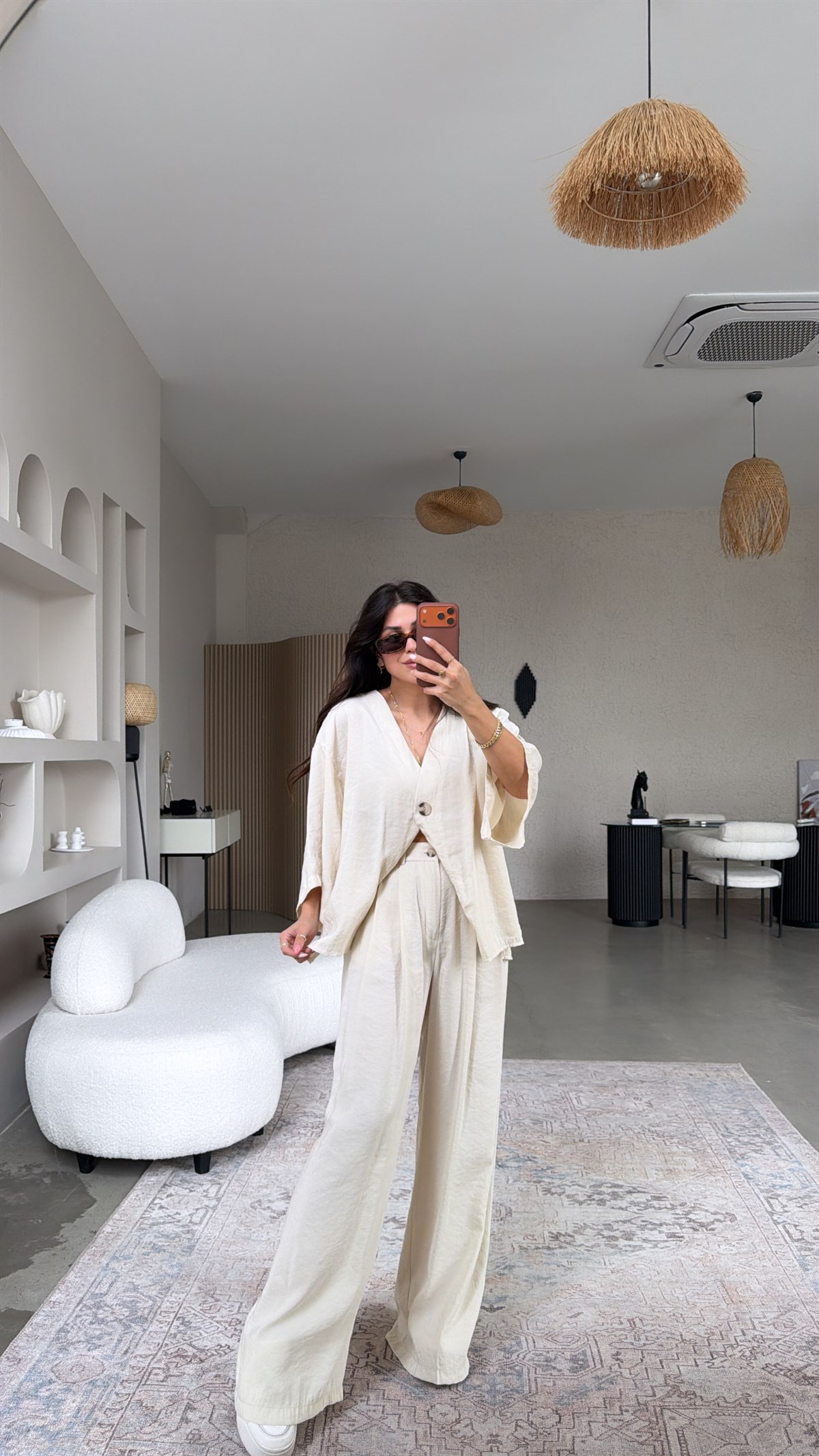 Bej Tek Düğme Ceket Pantolon Tensel Takım