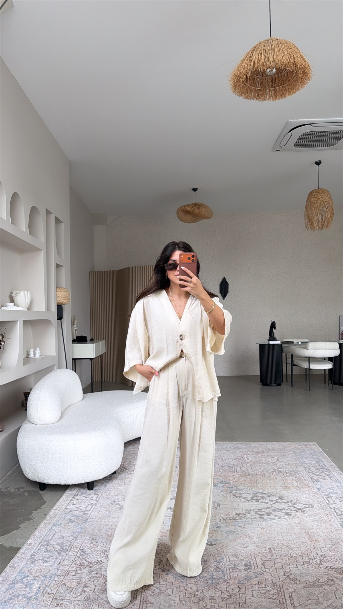 Bej Tek Düğme Ceket Pantolon Tensel Takım