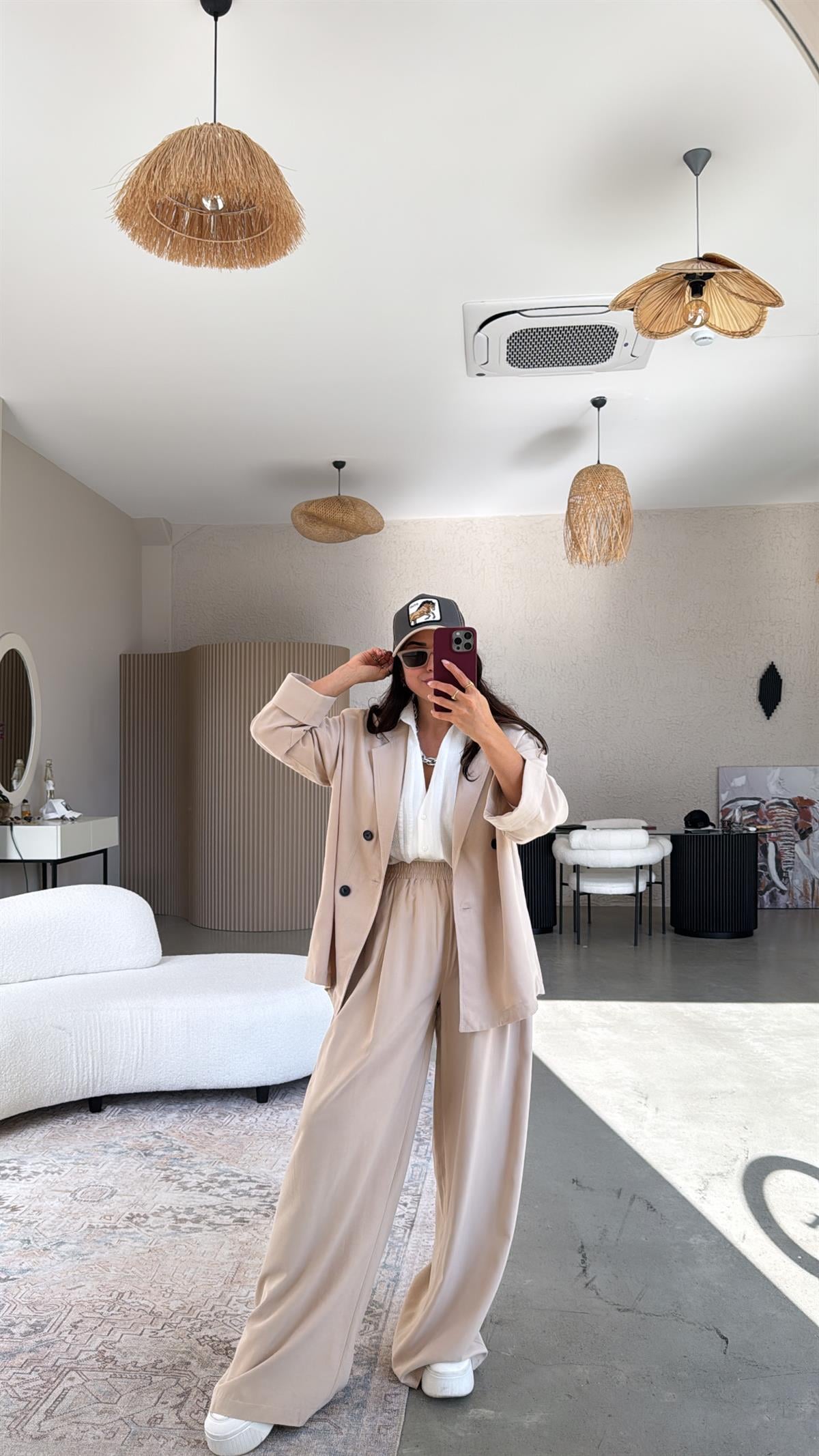 Bej Tensel Ceketli Premium Takım