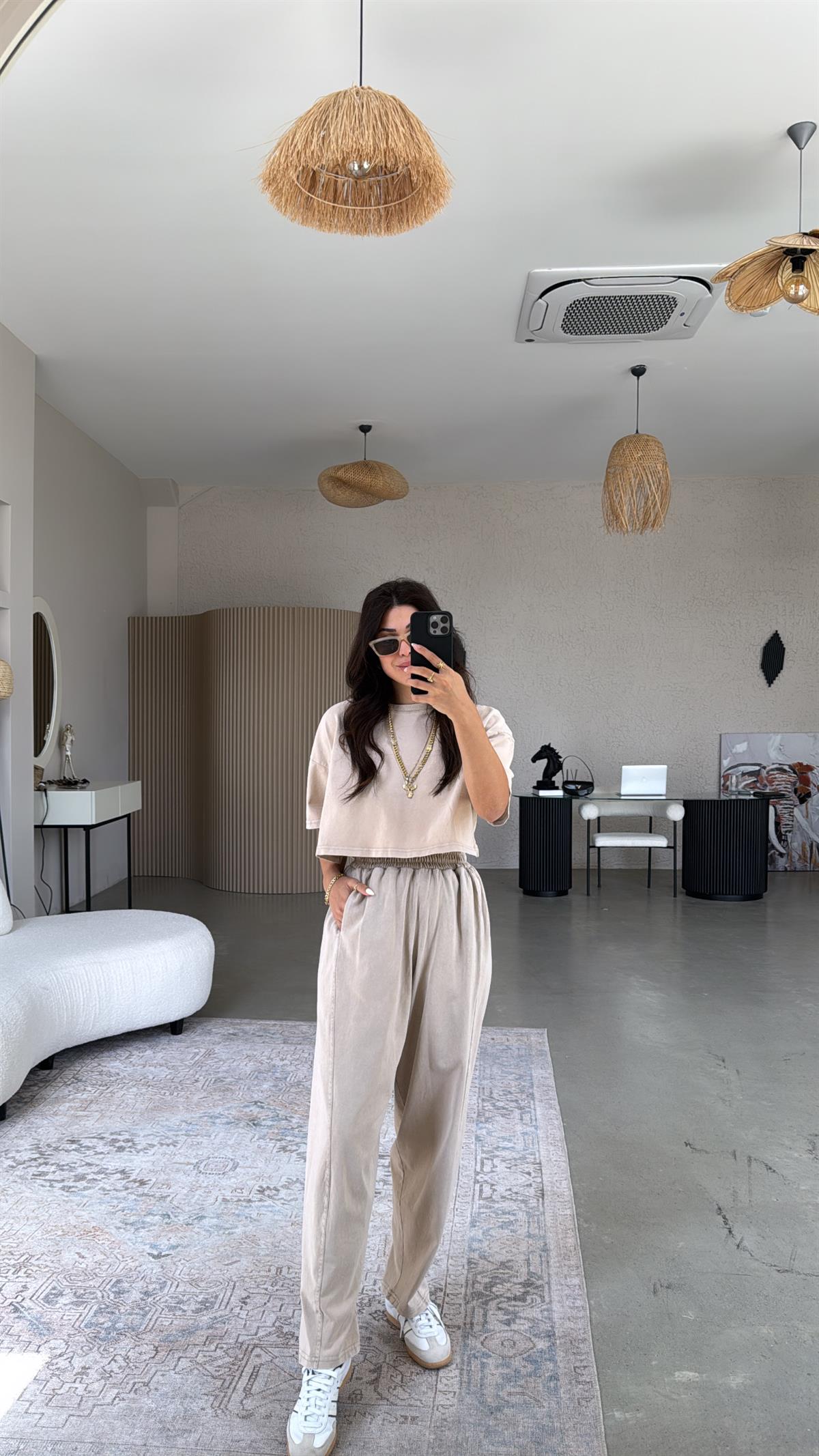 Bej Yıkamalı Salaş Takım