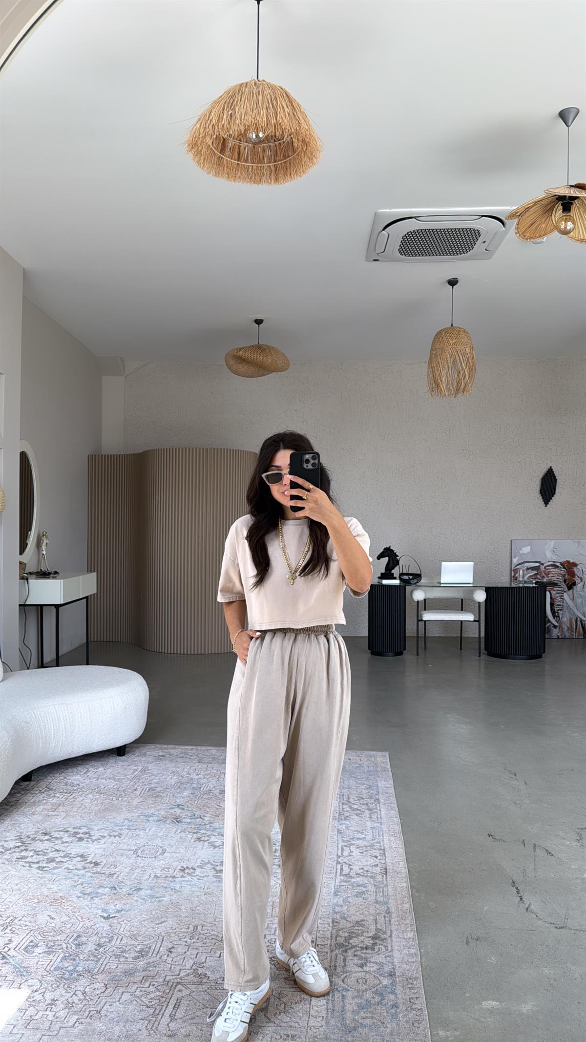 Bej Yıkamalı Salaş Takım