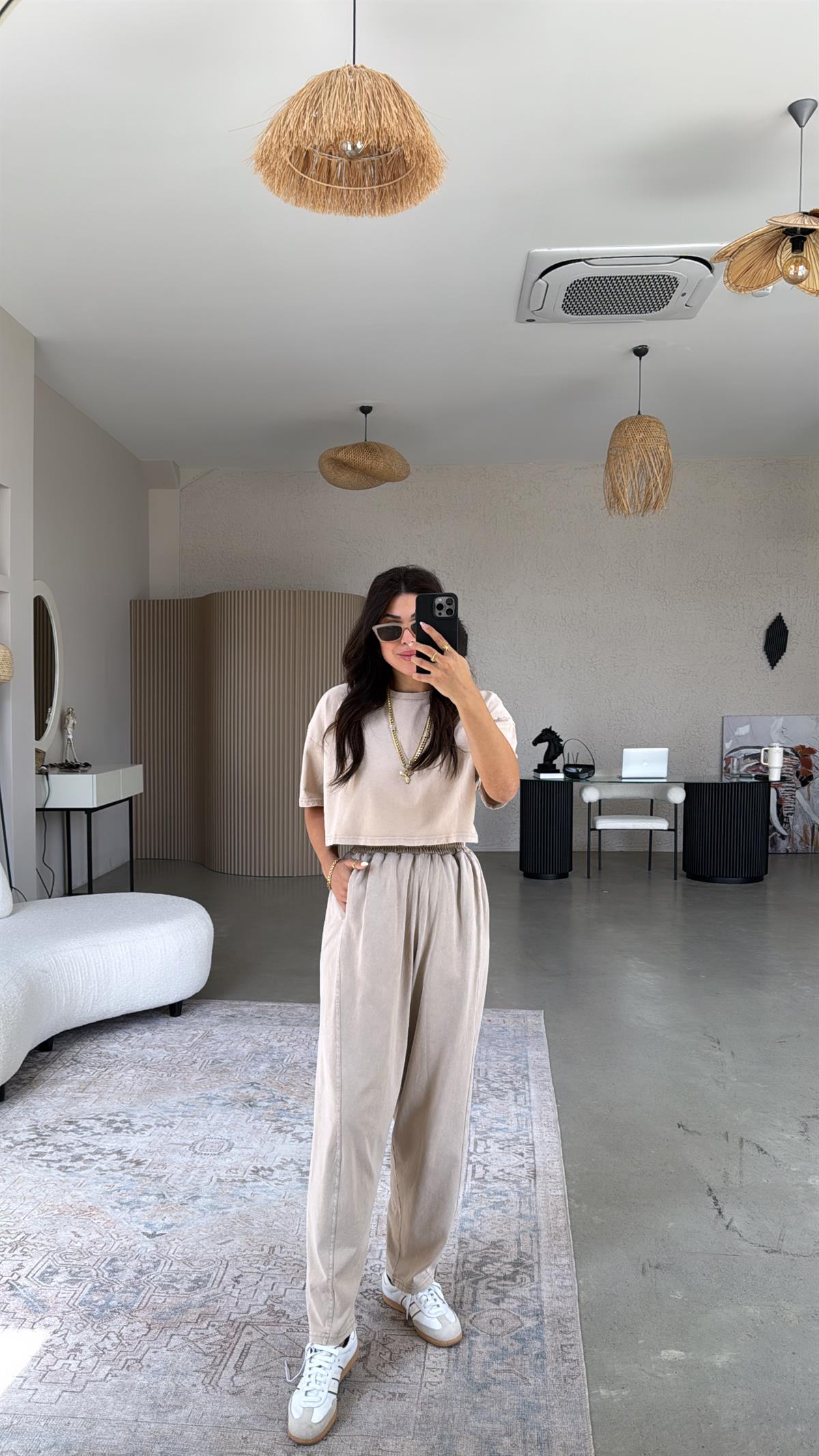 Bej Yıkamalı Salaş Takım