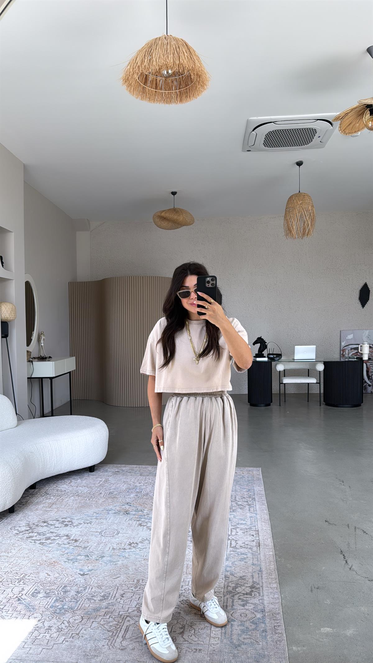 Bej Yıkamalı Salaş Takım