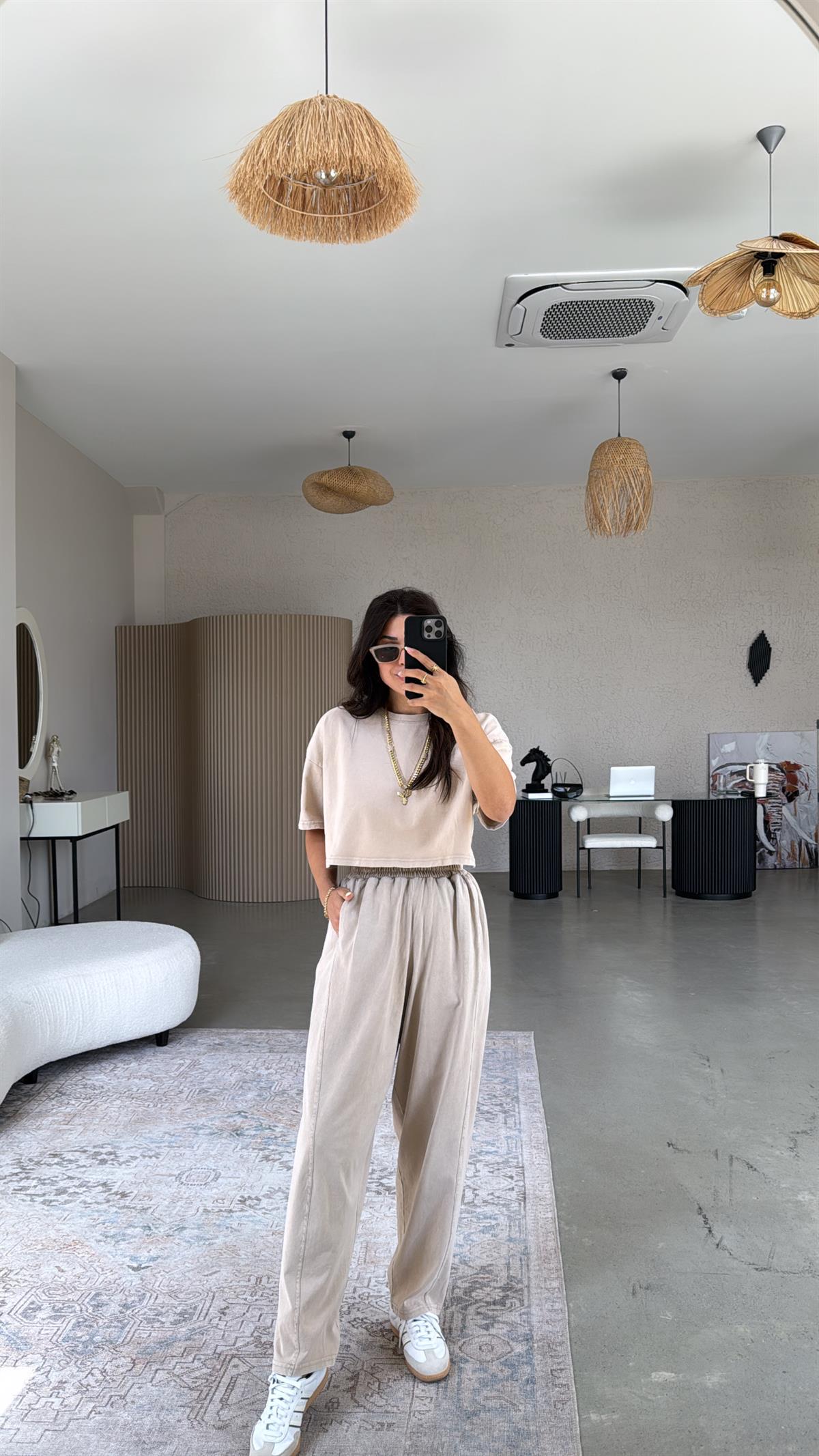 Bej Yıkamalı Salaş Takım