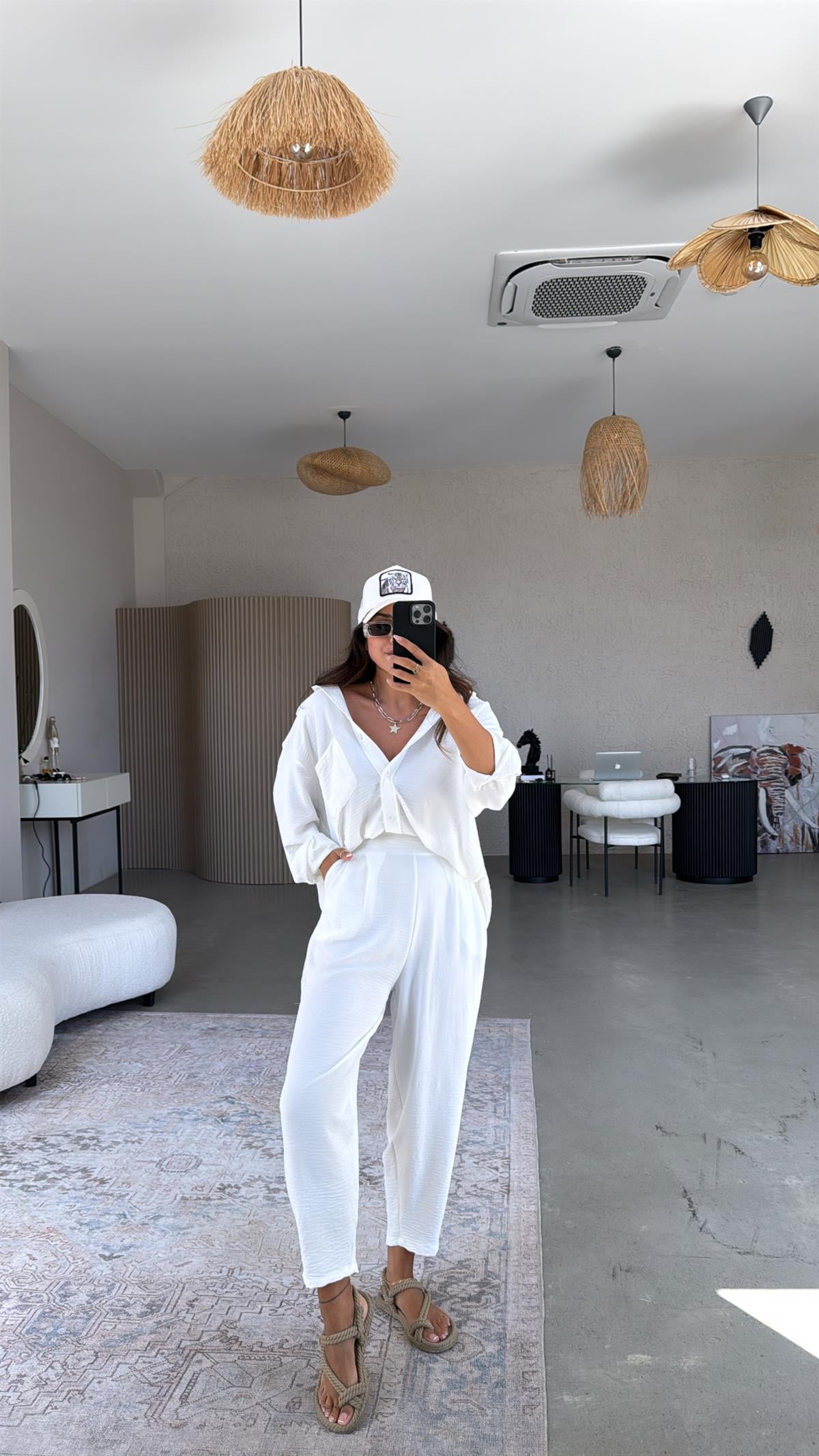 Beyaz Aerobin Harem Pantolon