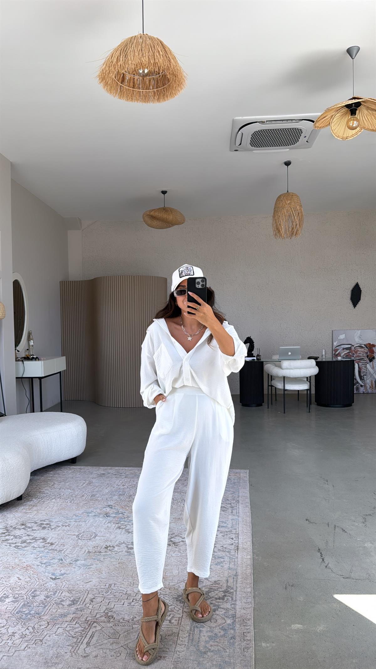 Beyaz Aerobin Harem Pantolon