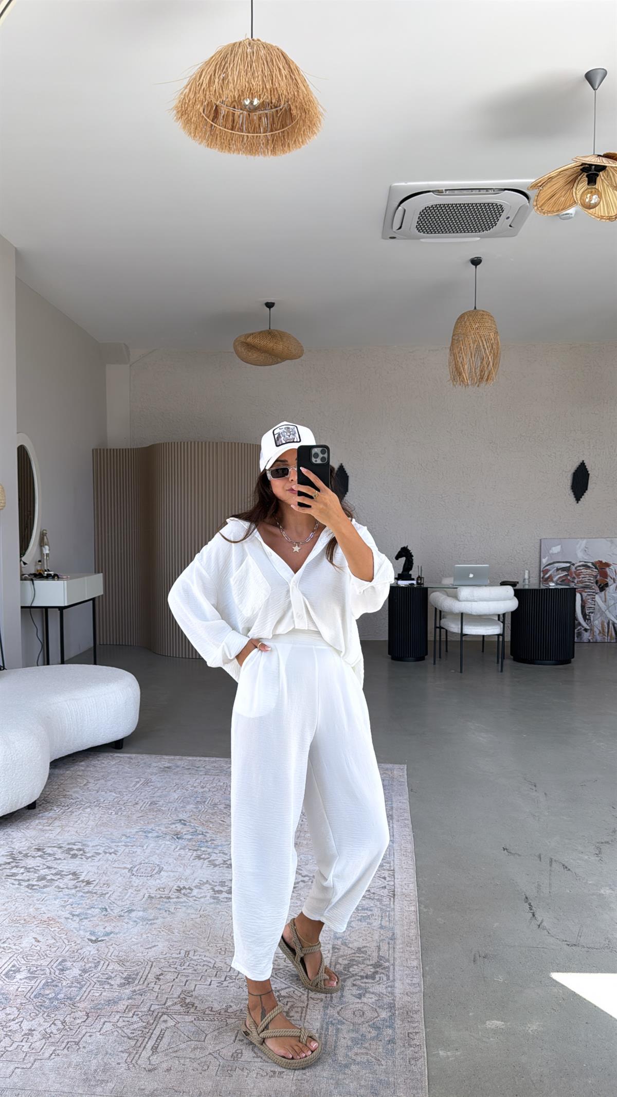 Beyaz Aerobin Harem Pantolon