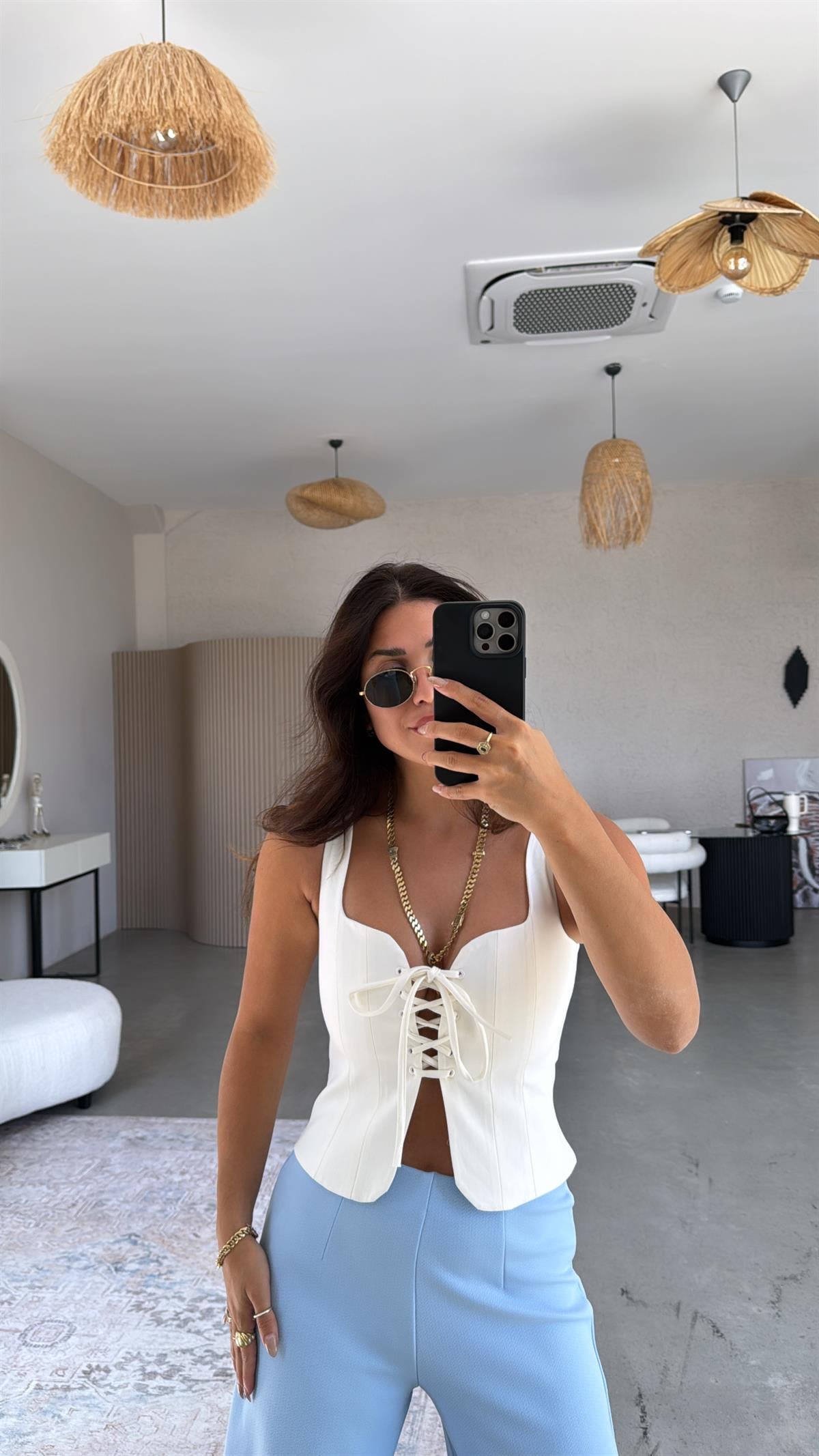 Beyaz Bağlamalı Premium Büstiyer