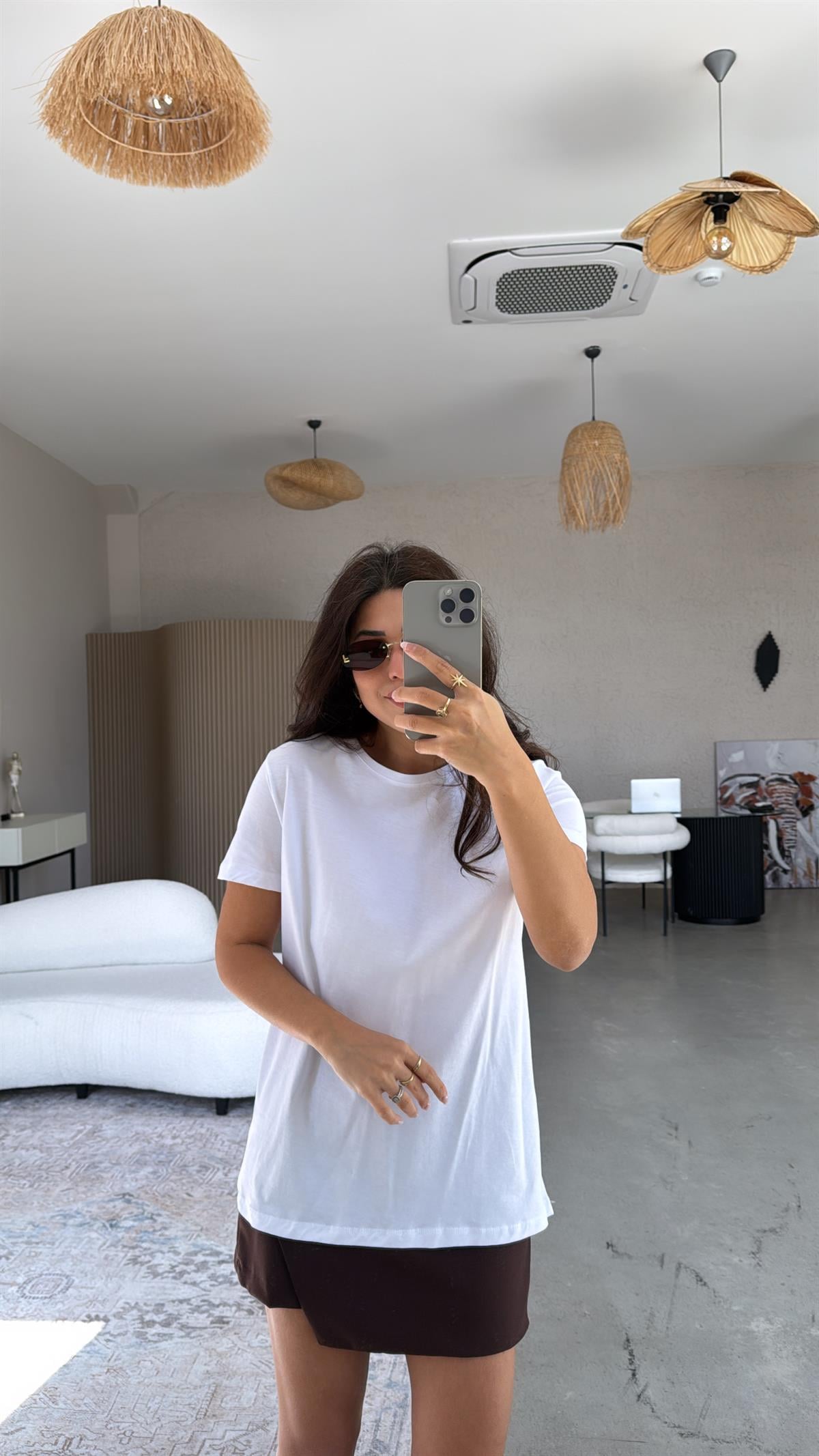 Beyaz Bisiklet Yaka Basic Tshirt