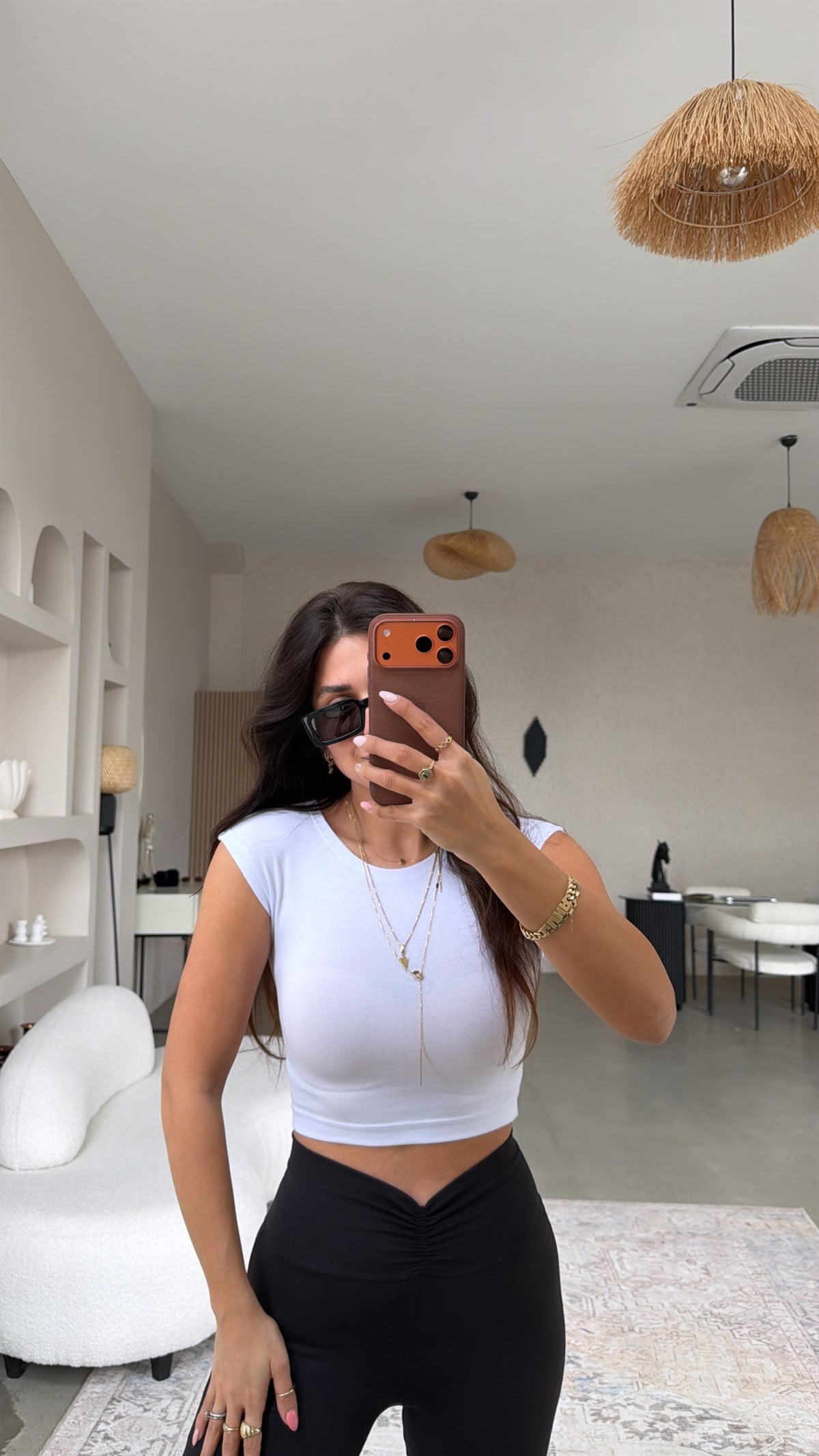 Beyaz Bisiklet Yaka Kolsuz Crop Basic