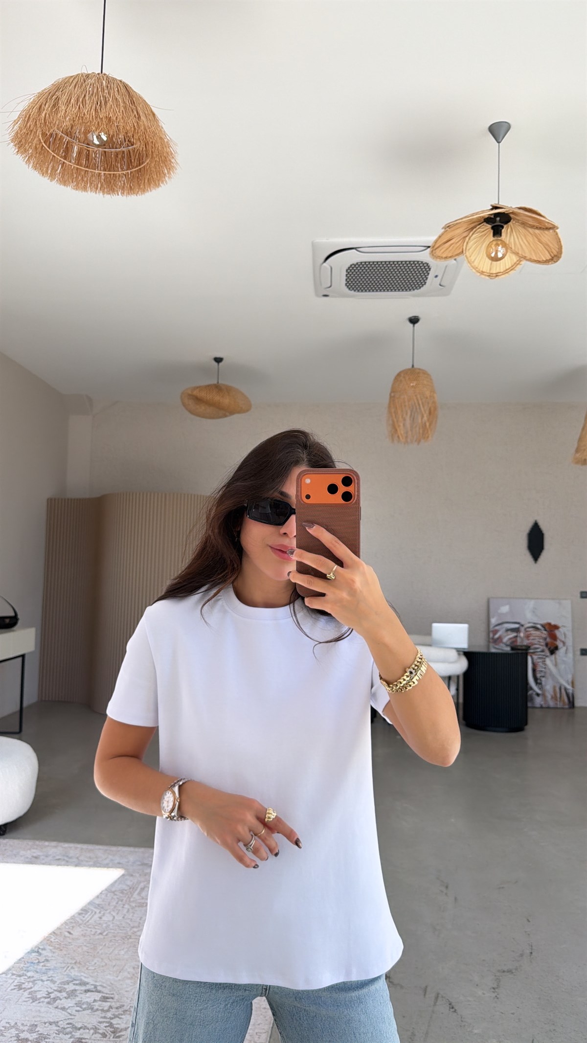 Beyaz BT Yüzde Yüz Tok Pamuk Doku Bisiklet Yaka Tshirt