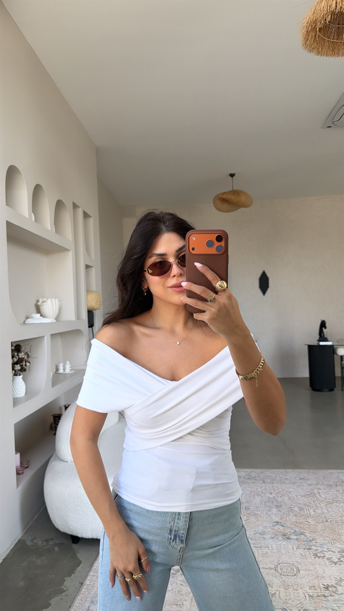 Beyaz Çapraz ZR Model Polyamid Bluz