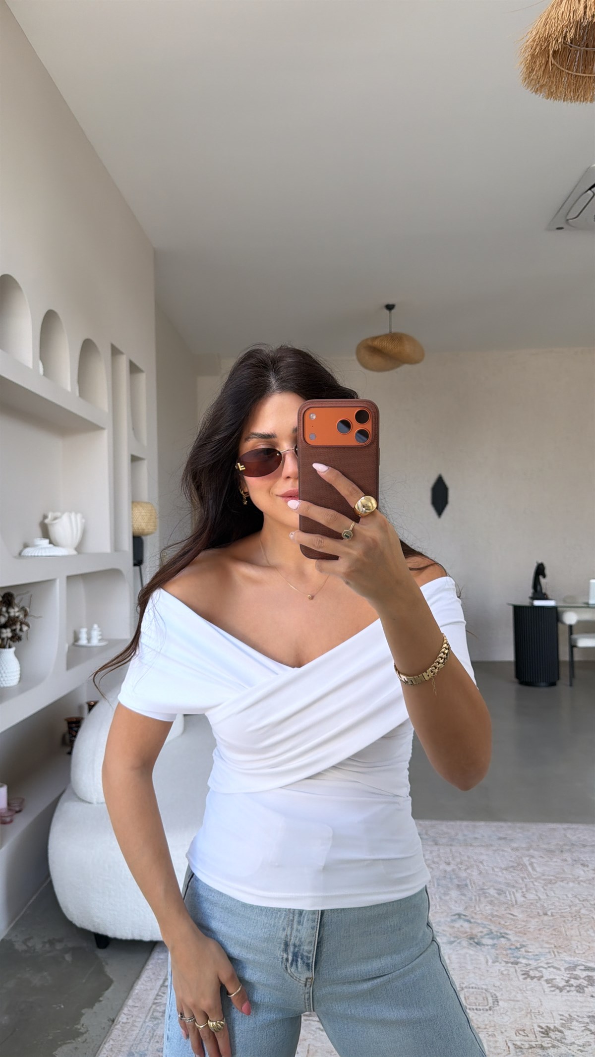 Beyaz Çapraz ZR Model Polyamid Bluz