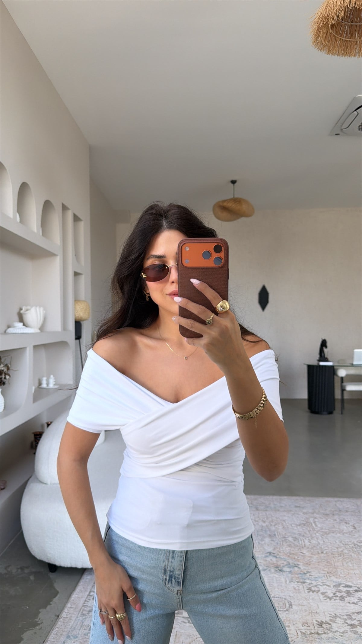 Beyaz Çapraz ZR Model Polyamid Bluz