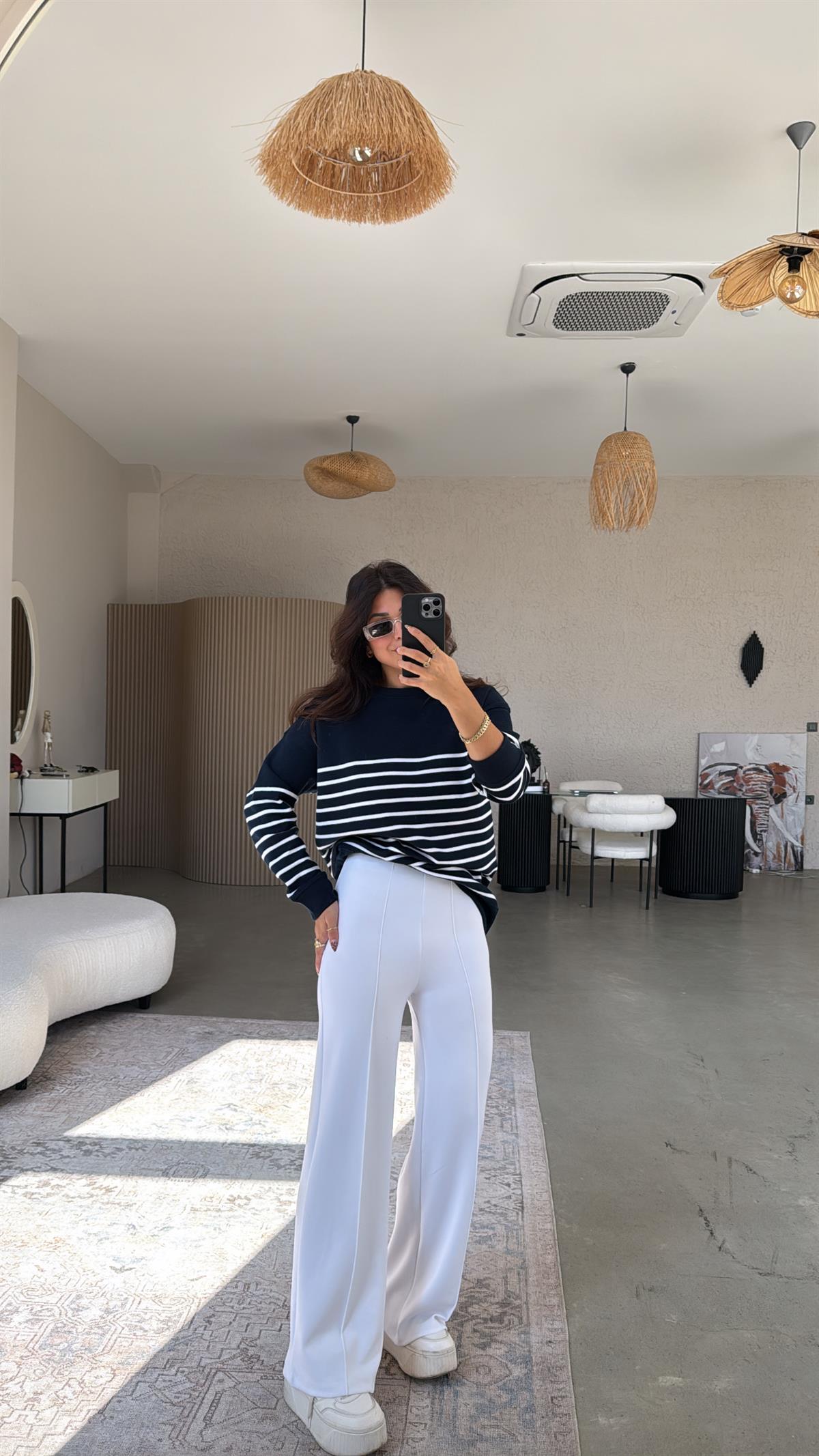 Beyaz Çımalı Gizli Lastik Pantolon