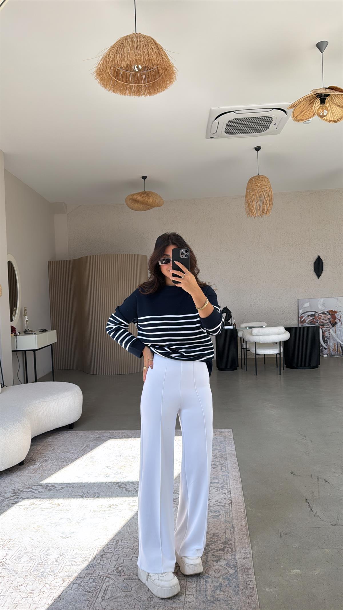 Beyaz Çımalı Gizli Lastik Pantolon