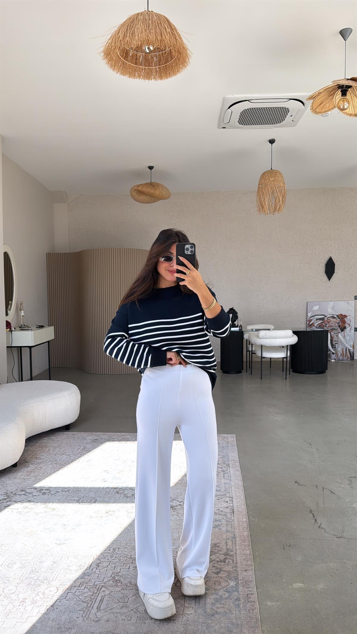 Beyaz Çımalı Gizli Lastik Pantolon