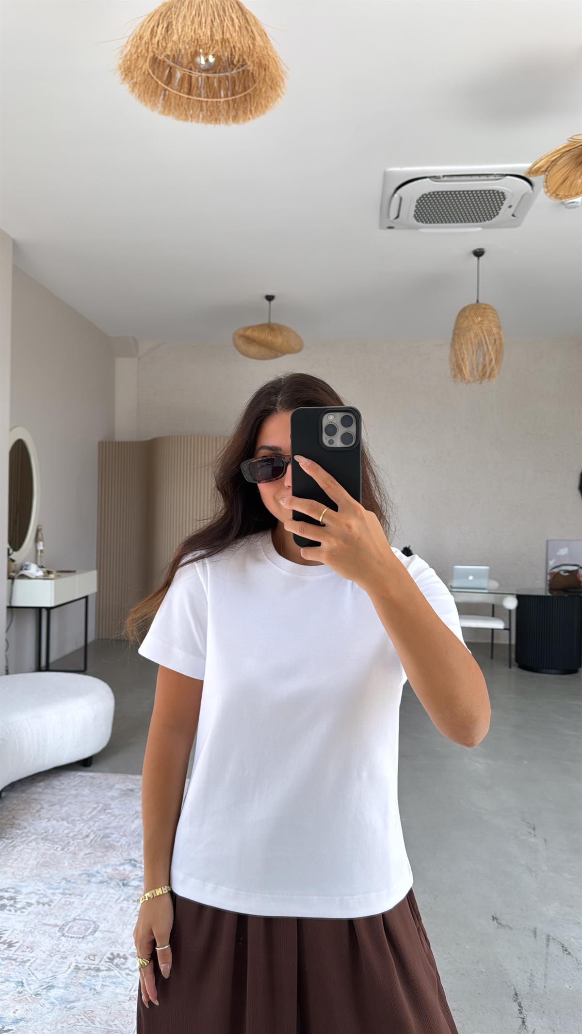 Beyaz Dlv Basic Pamuk Tshirt