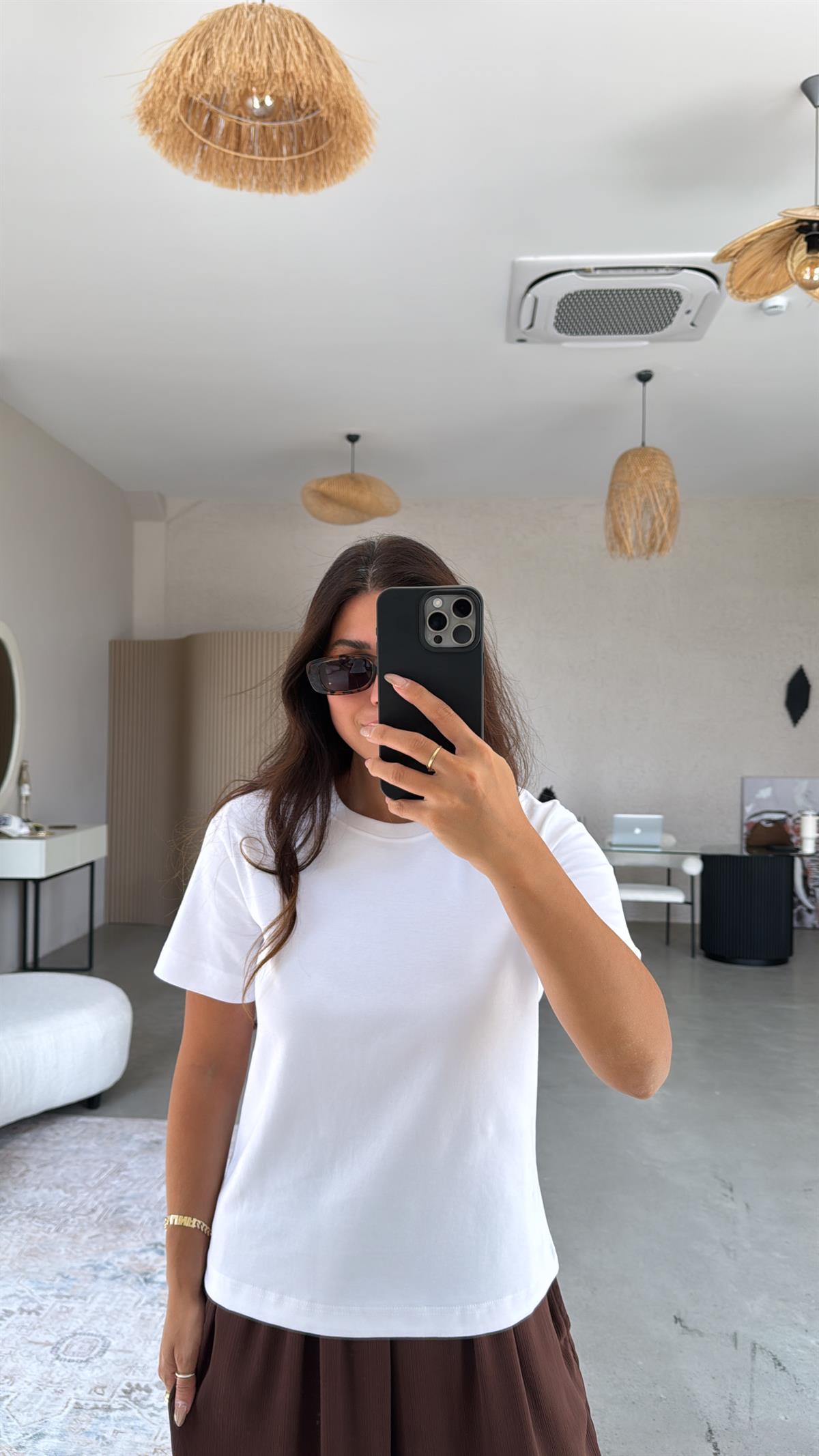 Beyaz Dlv Basic Pamuk Tshirt